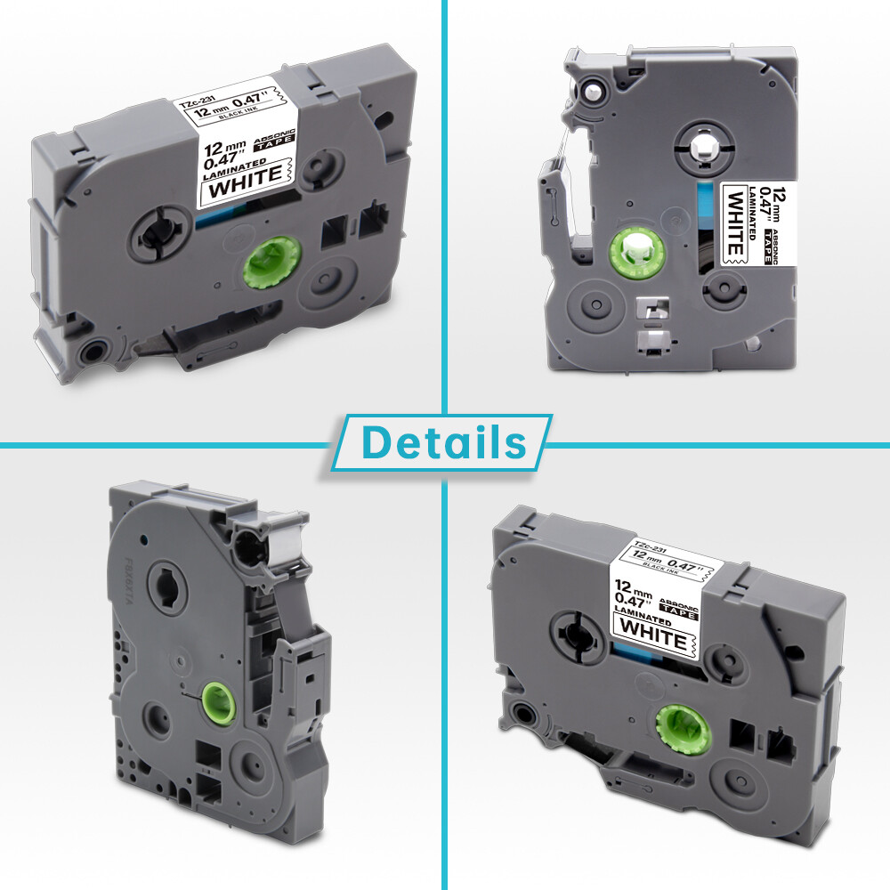 10PK For Brother P-Touch TZe-231 TZ-231 12mm White Standard Laminated Label Tape