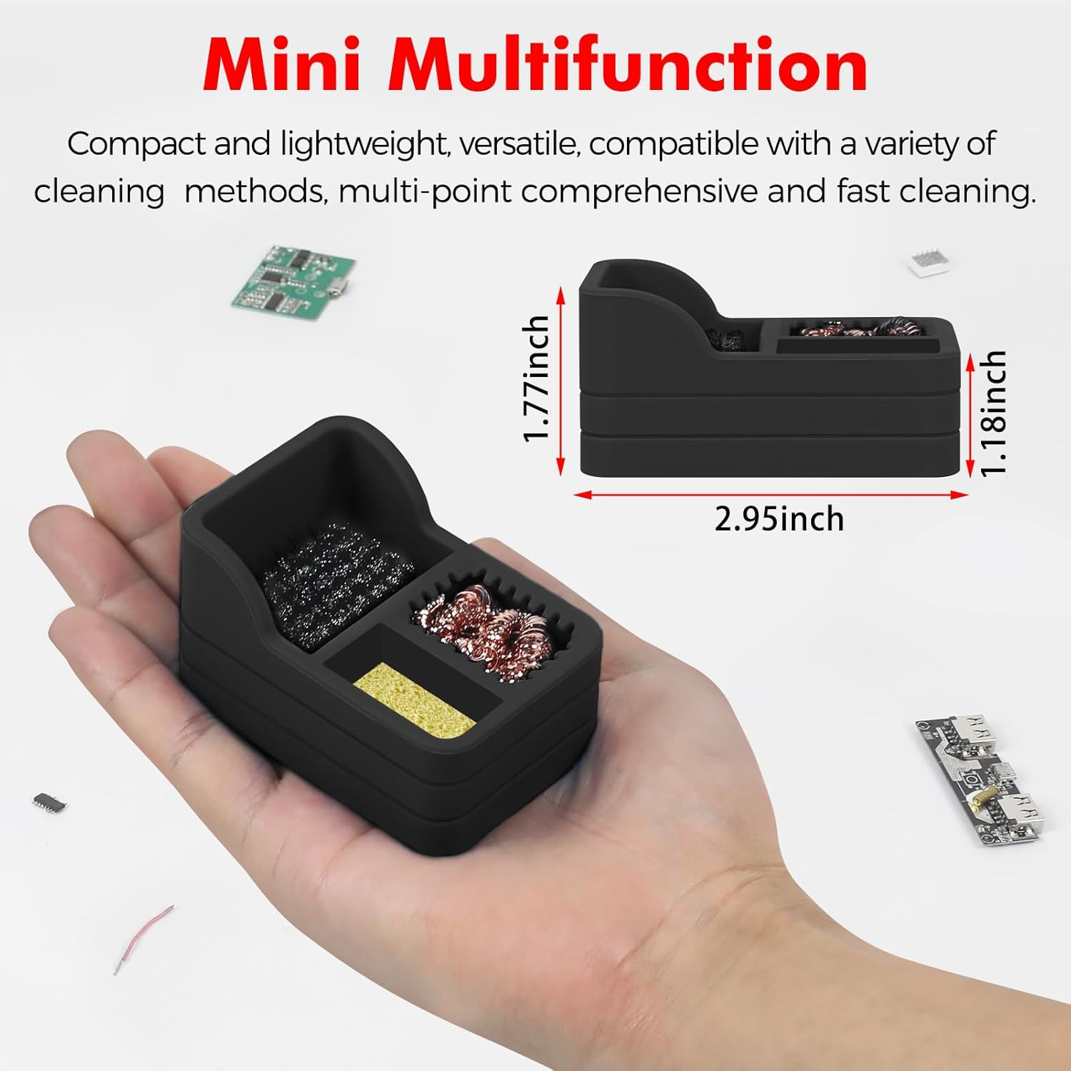 Soldering Iron Tip Cleaner Kit with Brass Wool, Sponge,Steel Brush in Black Sili