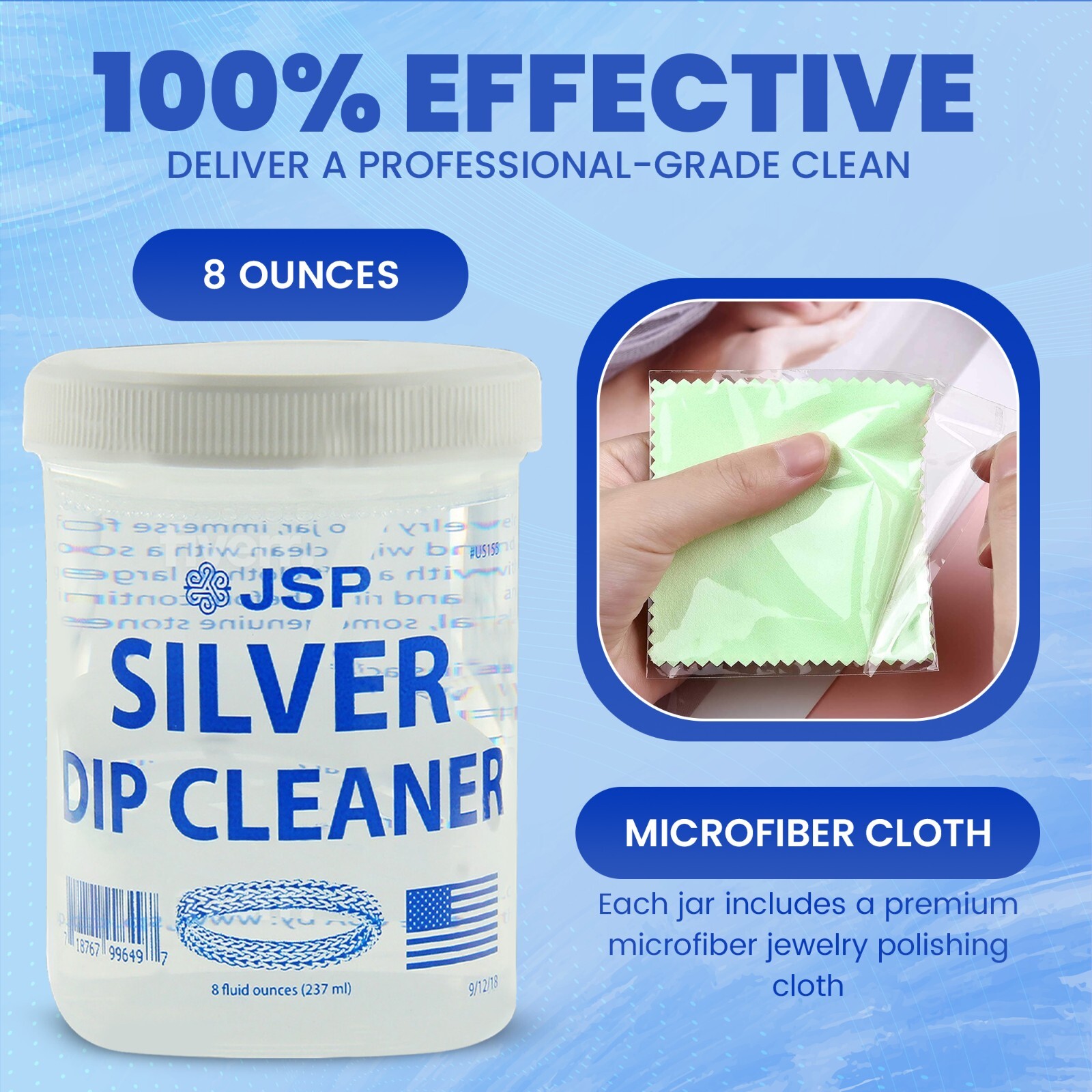 2 Sterling Silver Dip Cleaner Tarnish Remover 925 Jewelry Cleaning Solution 8oz