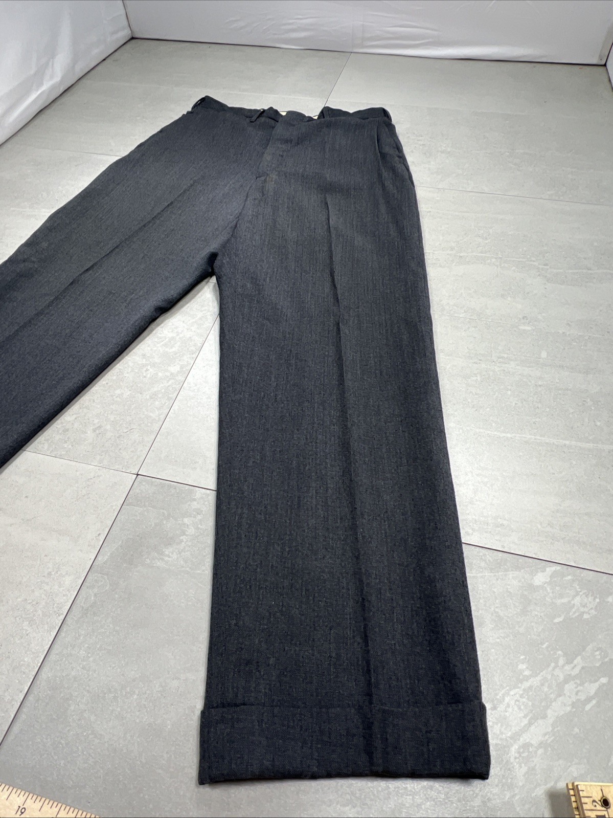 Vintage 50’s 60s Wool Dress Trousers Pleated Cuffed Conmar Zipper USA Gray Ivy