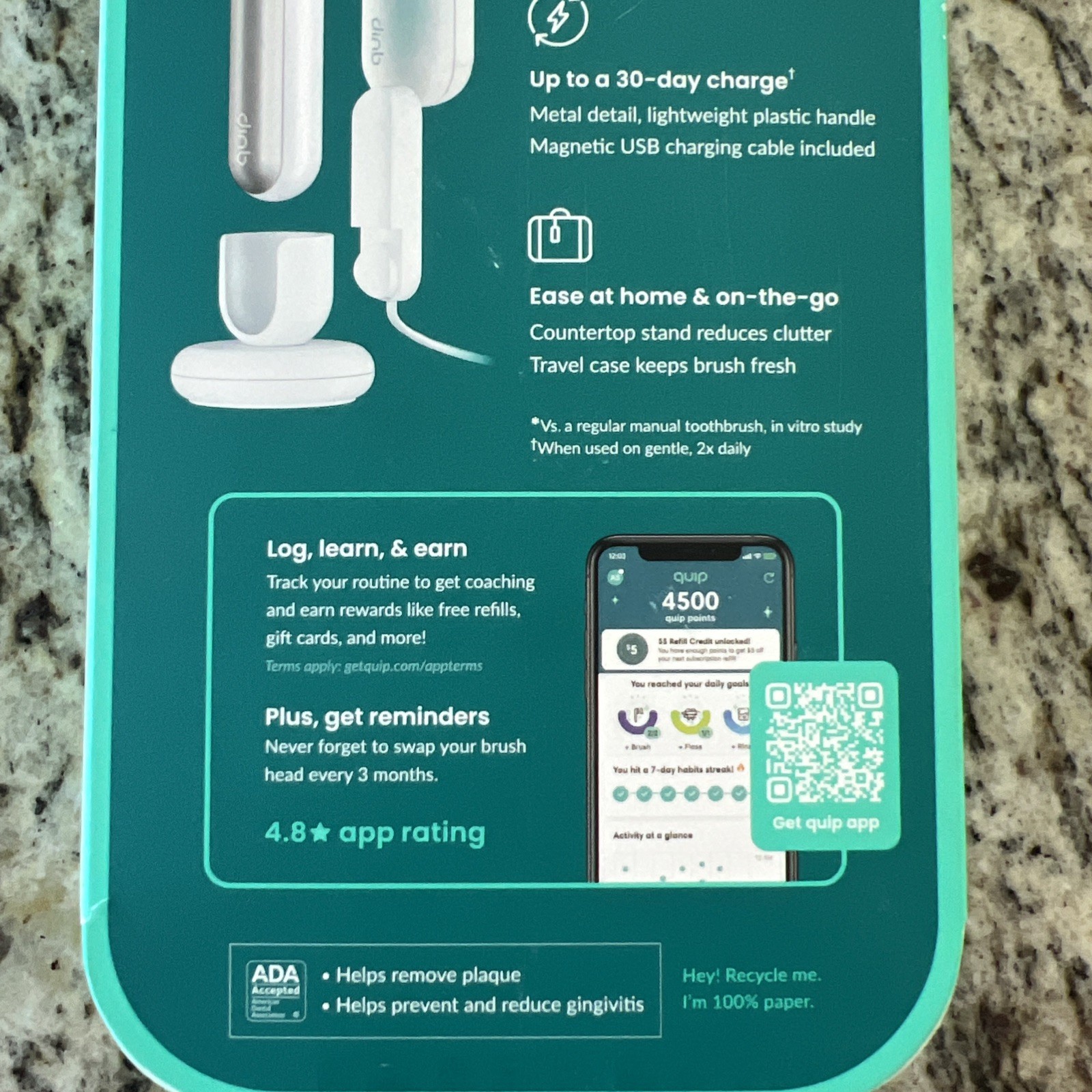 Quip 360 Oscillating Toothbrush Rechargeable w/ Traveling Case-White/Silver!