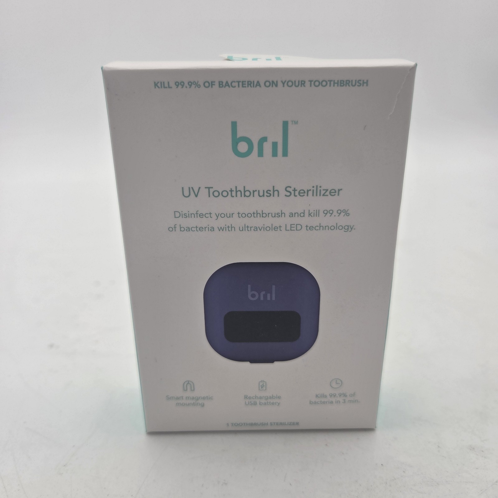 Bril UV Toothbrush Sterilizer Kills 99.9% of Bacteria USB Rechargeable Blue NEW