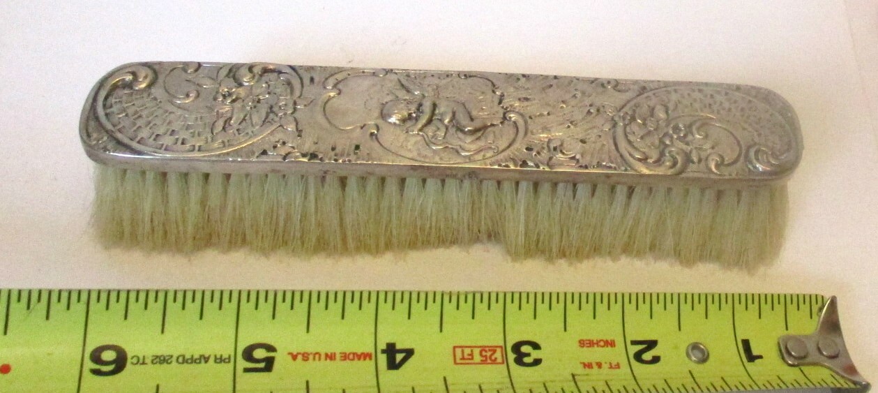 Antique German SILVER 800 Hallmark PUTTO CUPID Cherub & BOW ROCOCO Brush Vanity