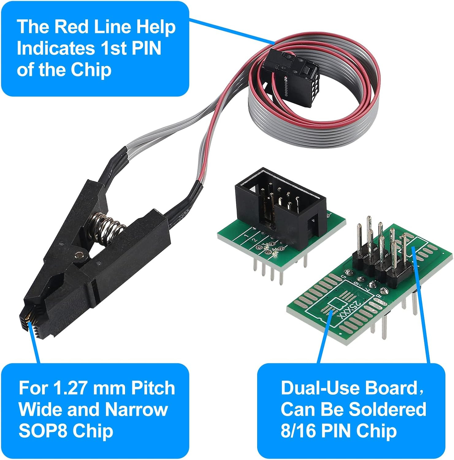 EEPROM BIOS USB Programmer CH341A + SOIC8 Clip + 1.8V Adapter + SOIC8 Ad