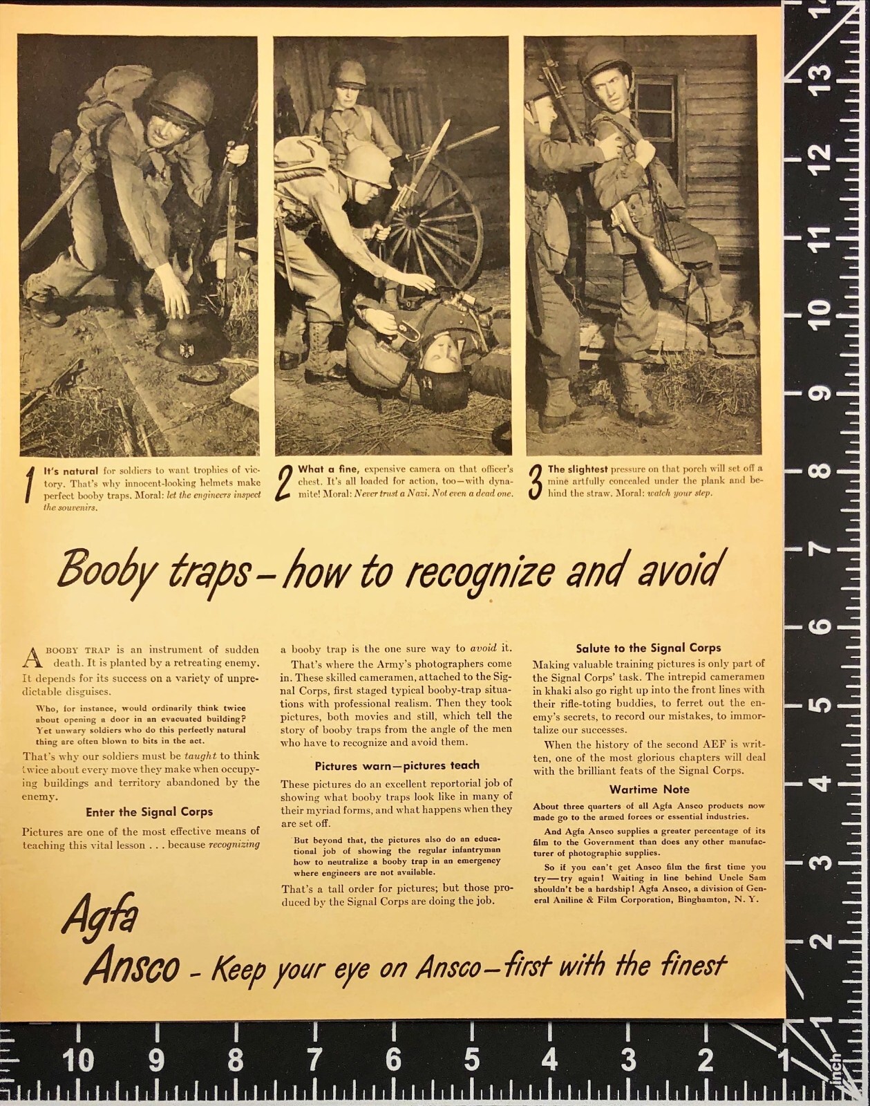 1943 Agfa Ansco Film Booby Traps How To Avoid Them WWII Vintage Print Ad
