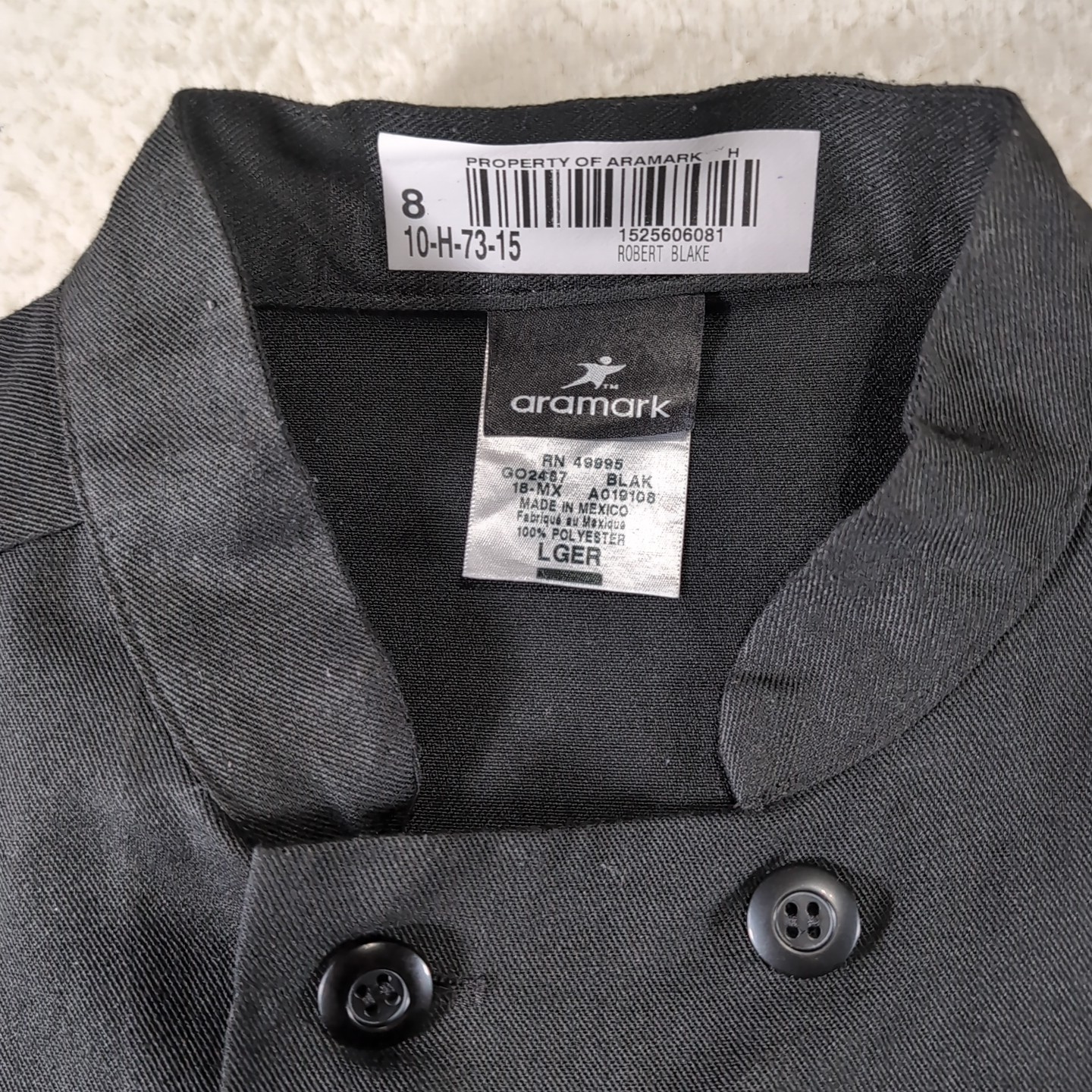 Aramark Vestis Double Breasted Linen Chef’s Coat Unisex LARGE (GO2487), Black