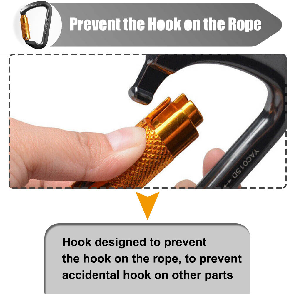 30KN Heavy Duty Auto Locking Climbing Carabiner Aluminum D Ring Clips Twist Lock