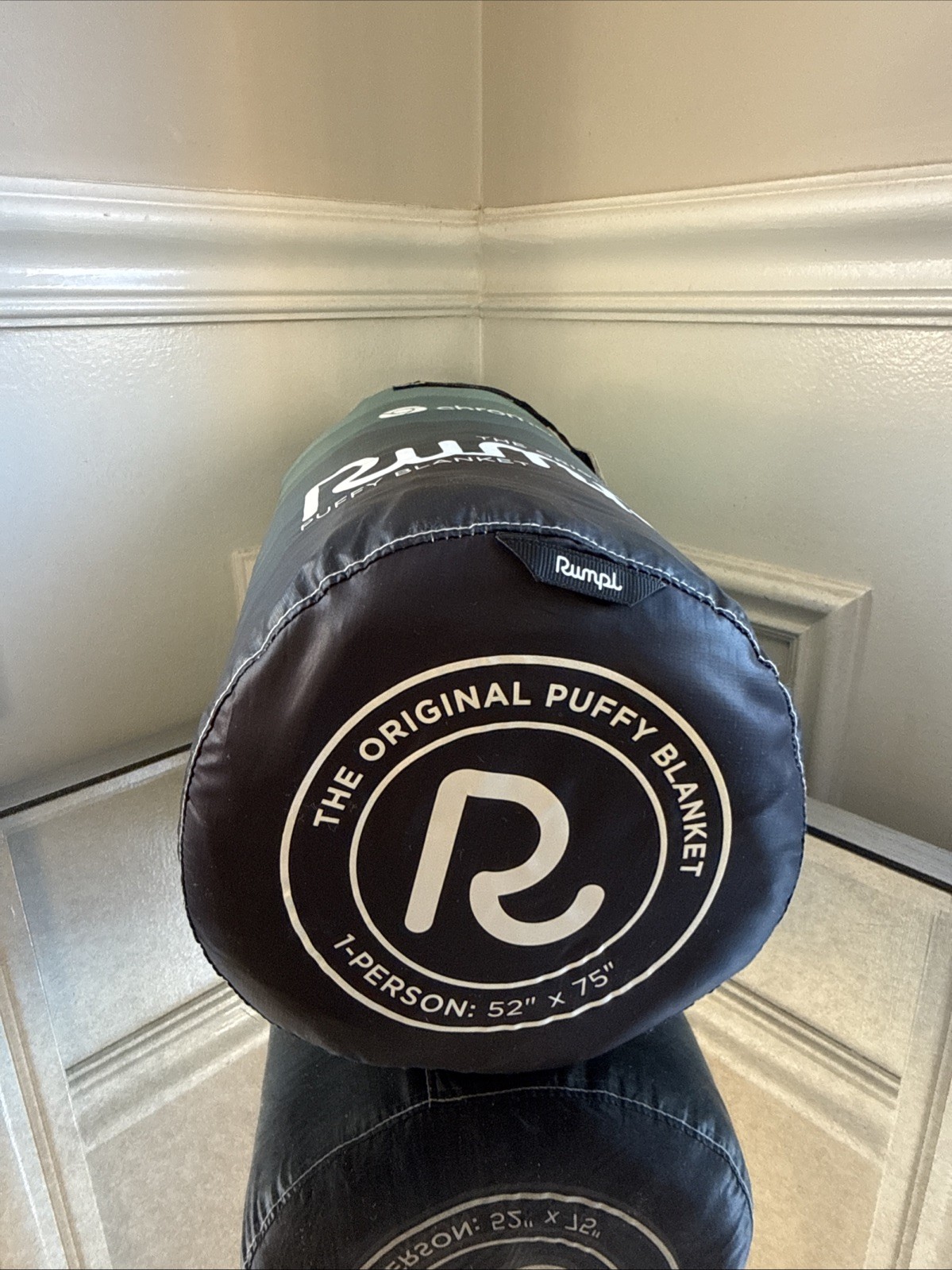 The Original Rumpl Puffy Blanket - 1 Person - green and black Cascade Fade