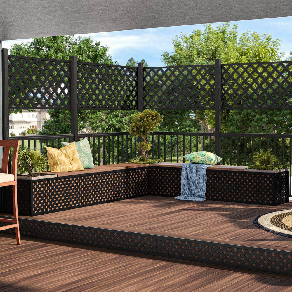 Veranda Garden Vinyl Lattice 4 ft x 8 ft Black Resists Discoloration Scratches