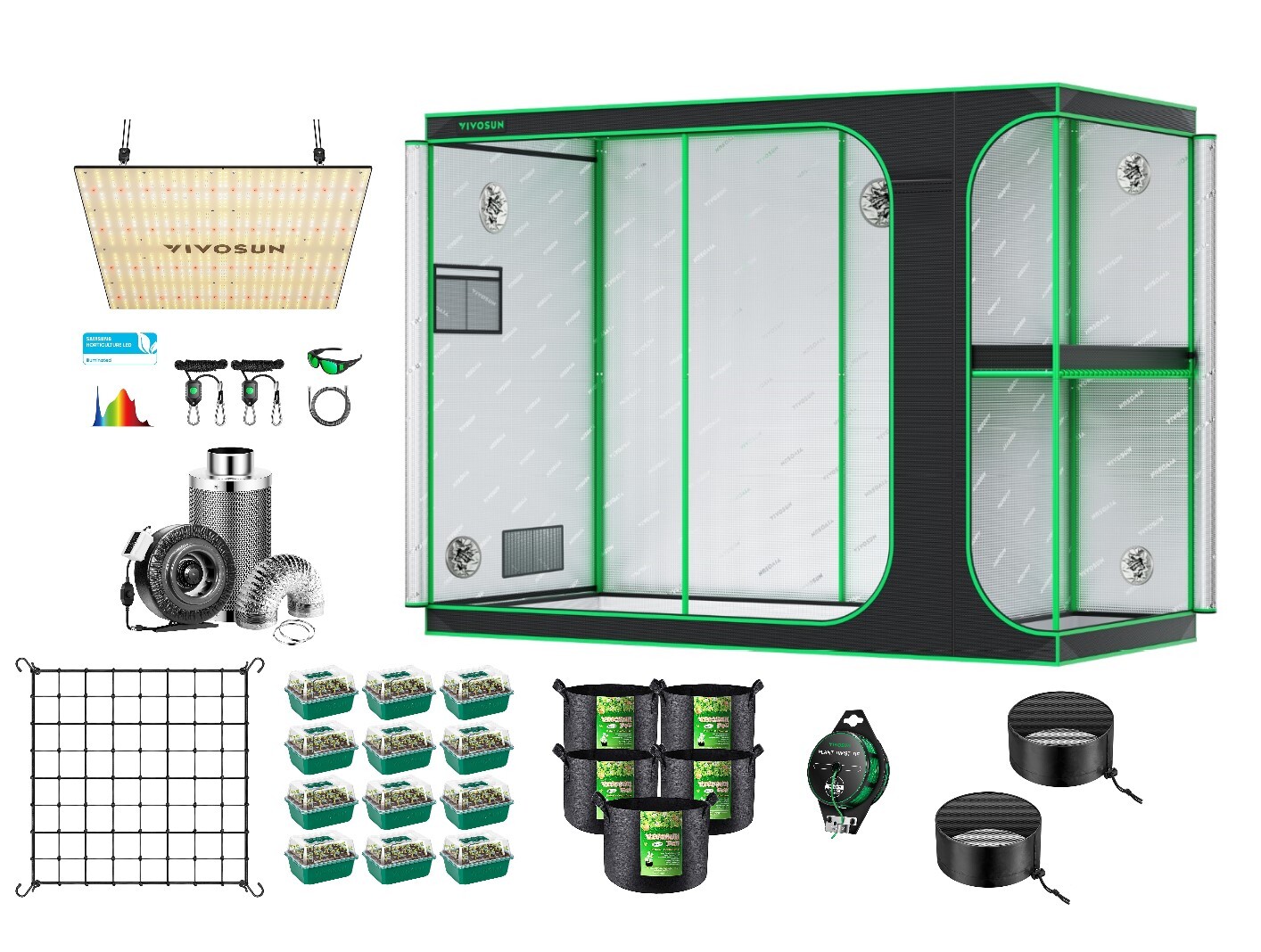 2-in-1 9x4FT Complete Grow Tent Kit,VS4000 LED Grow Light,8" 740CFM Inline Fan