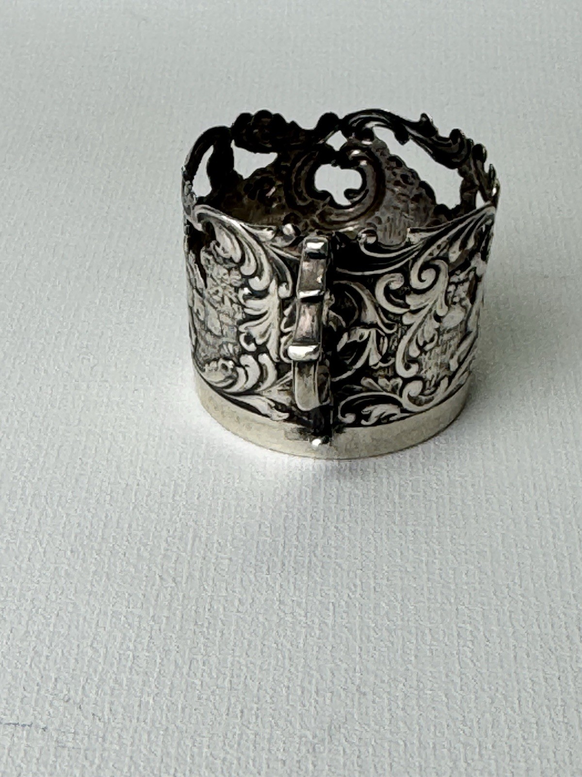 Antique Germany 800 Silver Tea Glass Holder With Ornate Rococo Cherub Scene