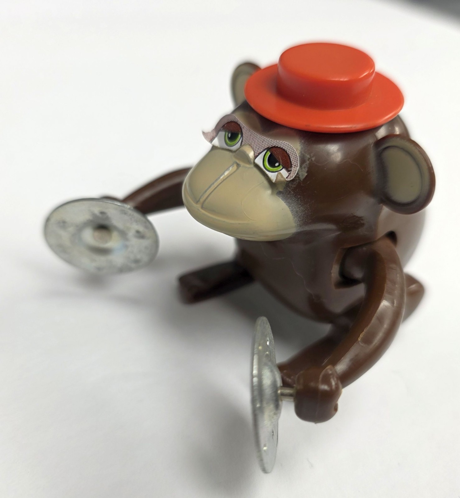 Vtg Bandai Monkey Chimpanzee Wind Up Toy Orange Hat Cymbals WORKS Singapore