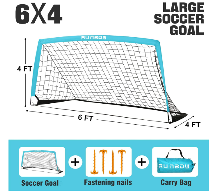 6x4 ft Portable Kids Soccer Goal Sky Blue for Backyard Practice with Carry Bag