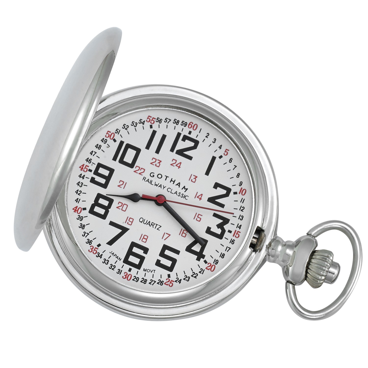 Gotham Men's Silver-Tone Railroad Polished Finish Covered Quartz Pocket Watch