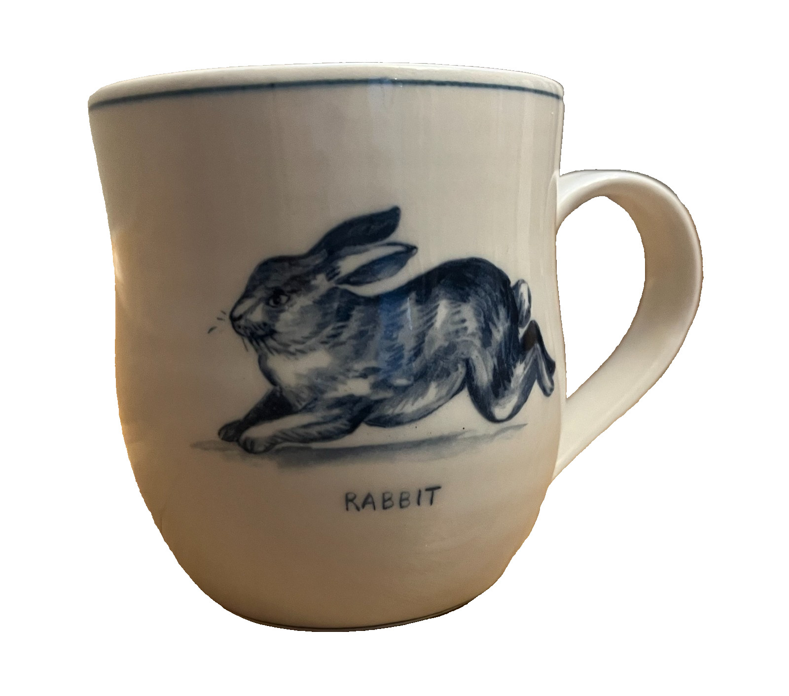 Molly Hatch Anthropologie Rabbit 14oz Coffee Mug Blue Cream Hand Painted