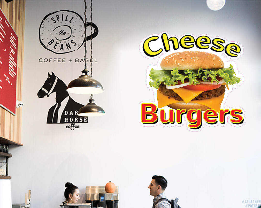Food Truck Decals Cheese Burger Restaurant & Food Concession Sign Yellow