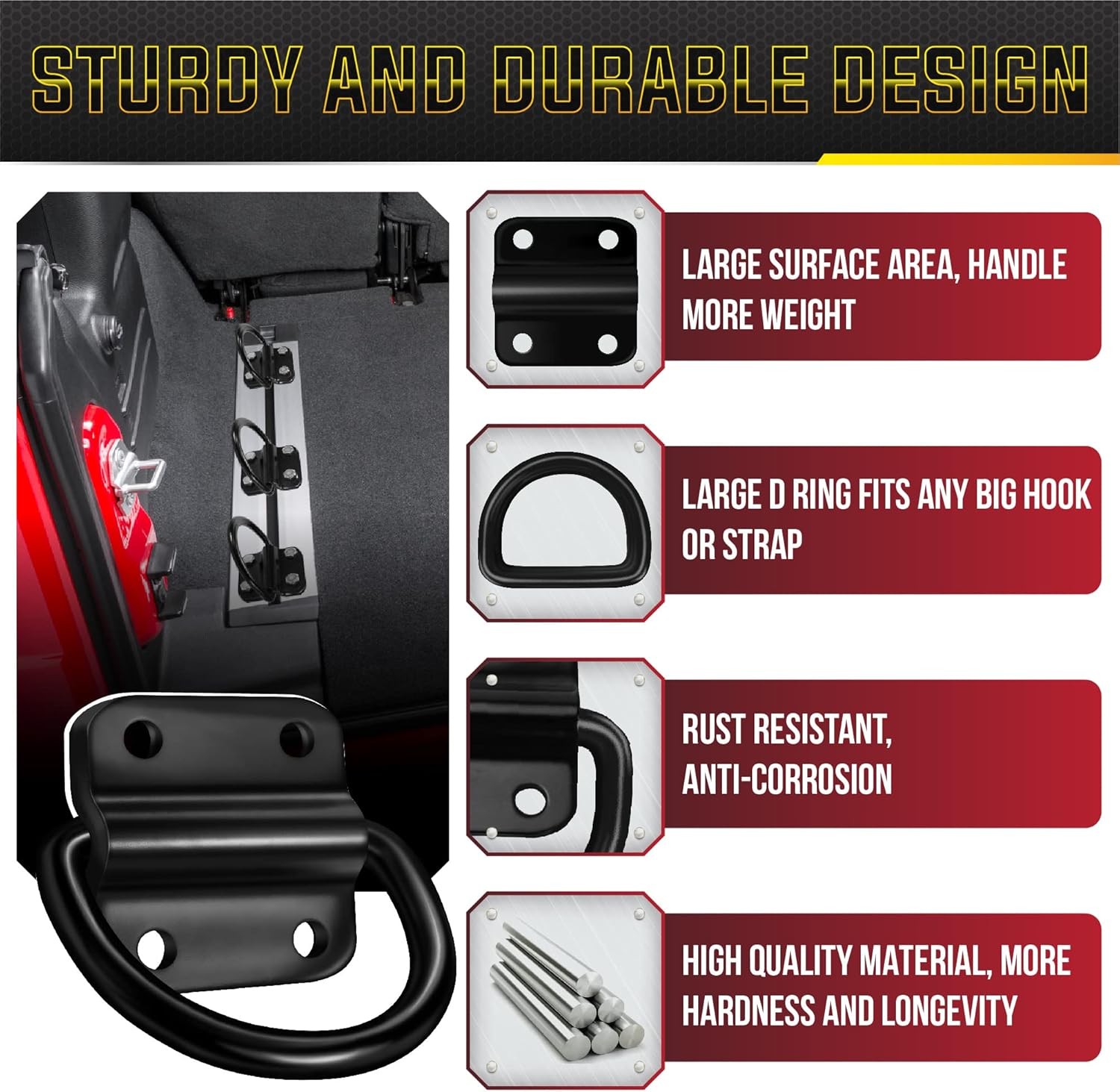 6PCS Cargo Tie Down Anchors – 3500 LB Heavy Duty D Rings for Trailers, Truck Bed