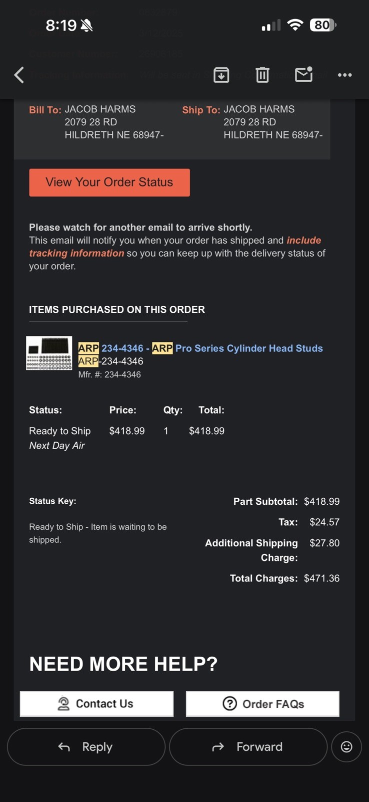 ARP Head Studs& Bolt Kit for Gm 6.2 Ls LSA ARP- 234-4346 Pro Series Cylinder Kit