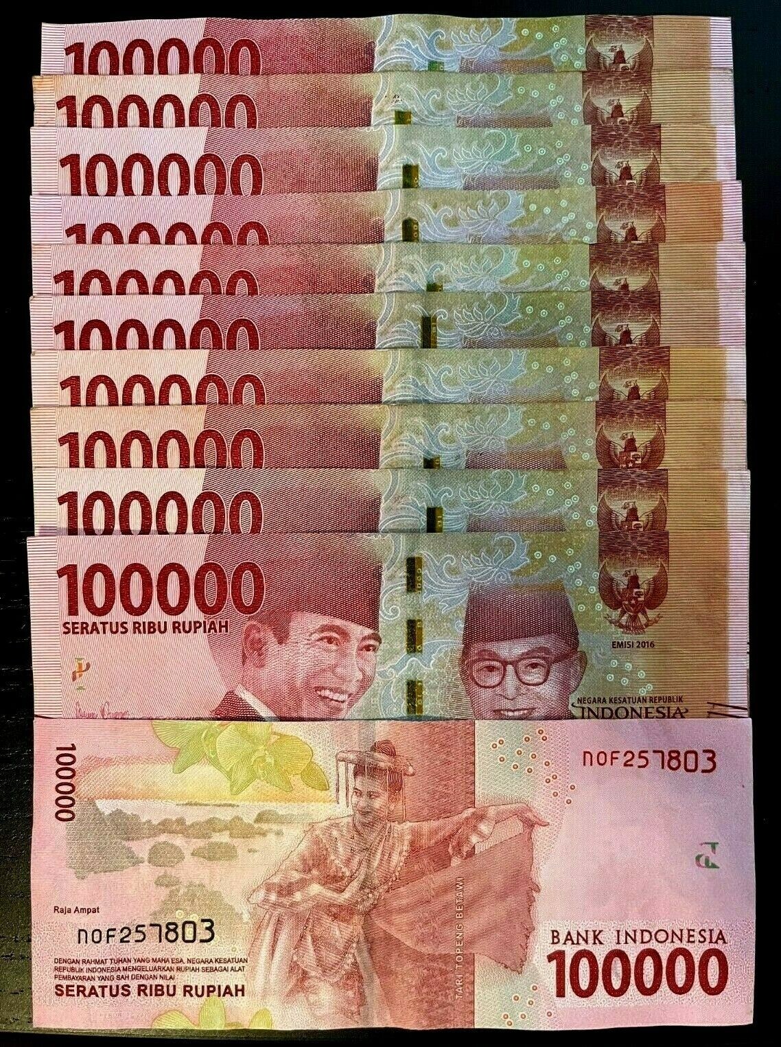 INDONESIAN RUPIAH 100,000 X 10 = 1 Million 1,000,000 INDONESIA NOTE Cir USA SHIP
