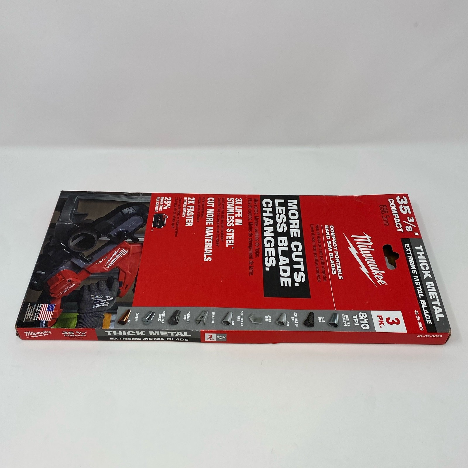 Milwaukee 35-3/8 in 8/10 TPI Extreme Thick Metal Compact Band Saw Blades, 3-Pack