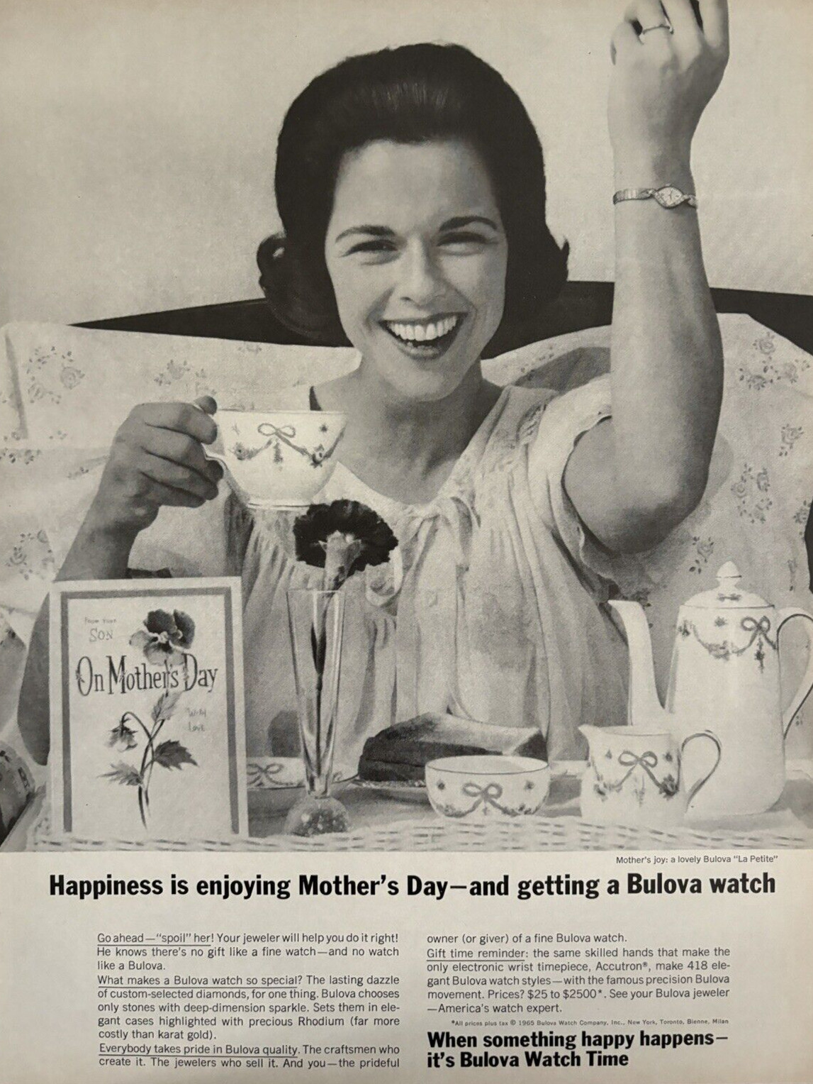 1965 Bulova Watch Mothers Day La Petite Time New York Vintage Print ad