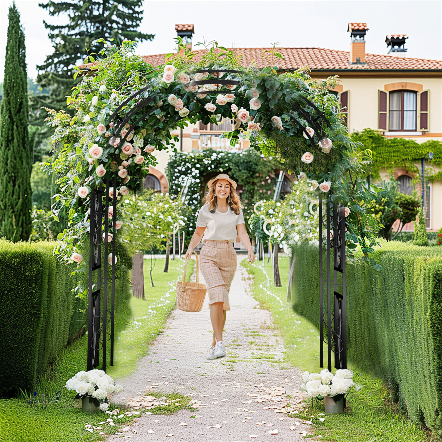 85 Inch Tall Outdoor Metal Garden Arch Trellis Gothic Arbor for Wedding Ceremony