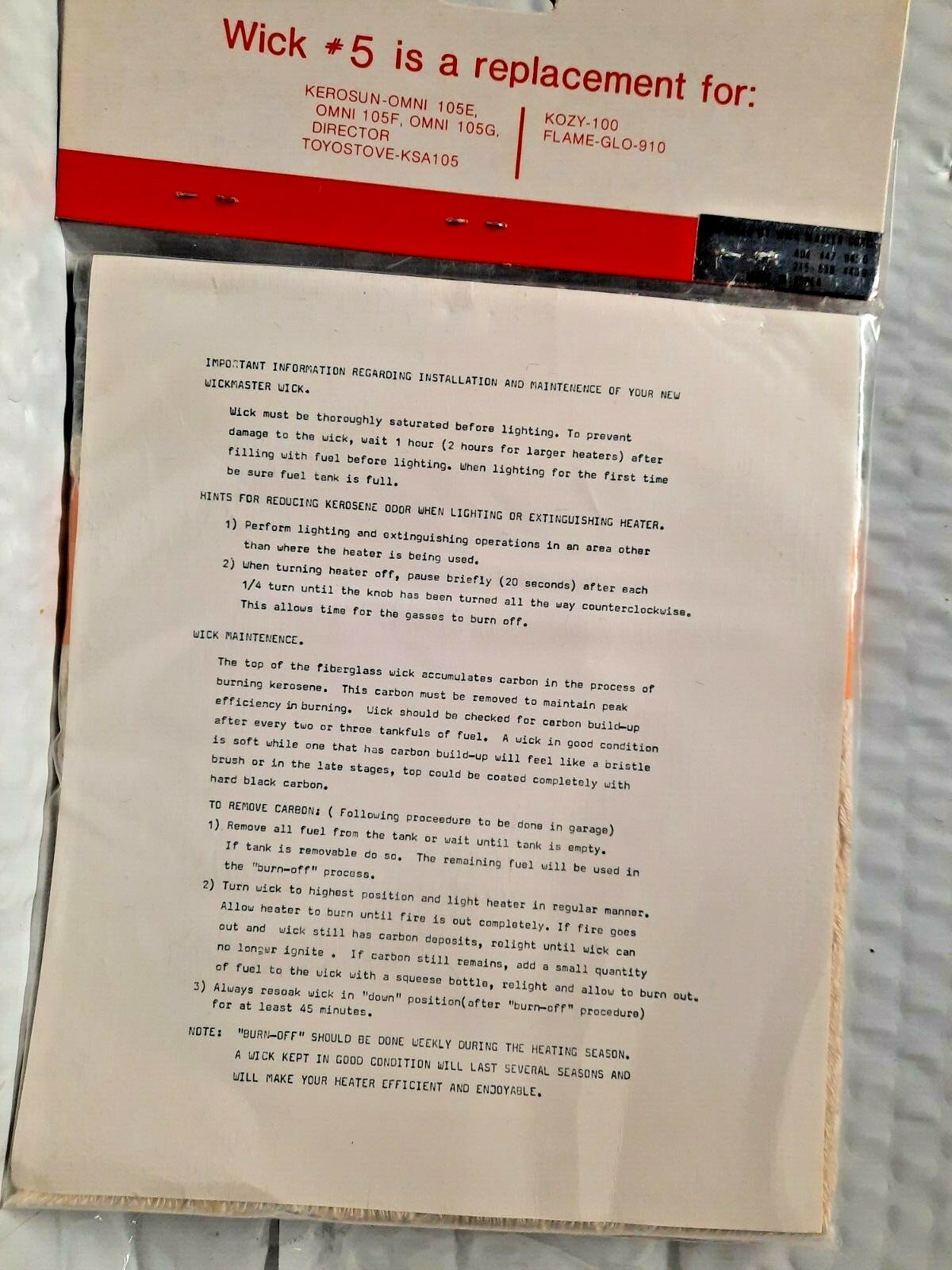 Wick Master #5 Kerosene Heater Wick Brand New