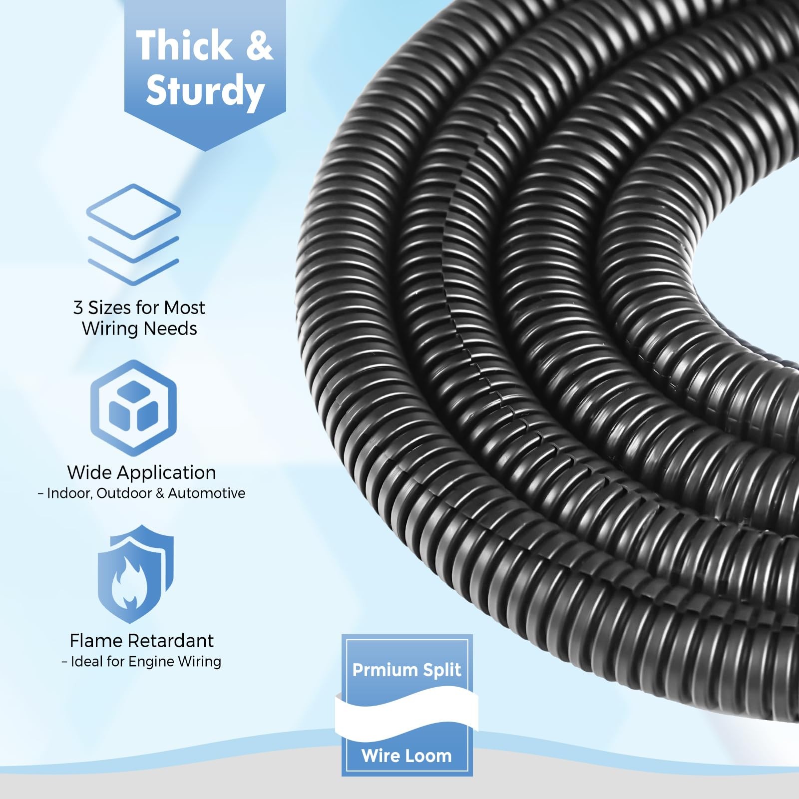 Automotive Wire Loom Flame Retardant Split Wire Loom Tubing Assortment Wiring...