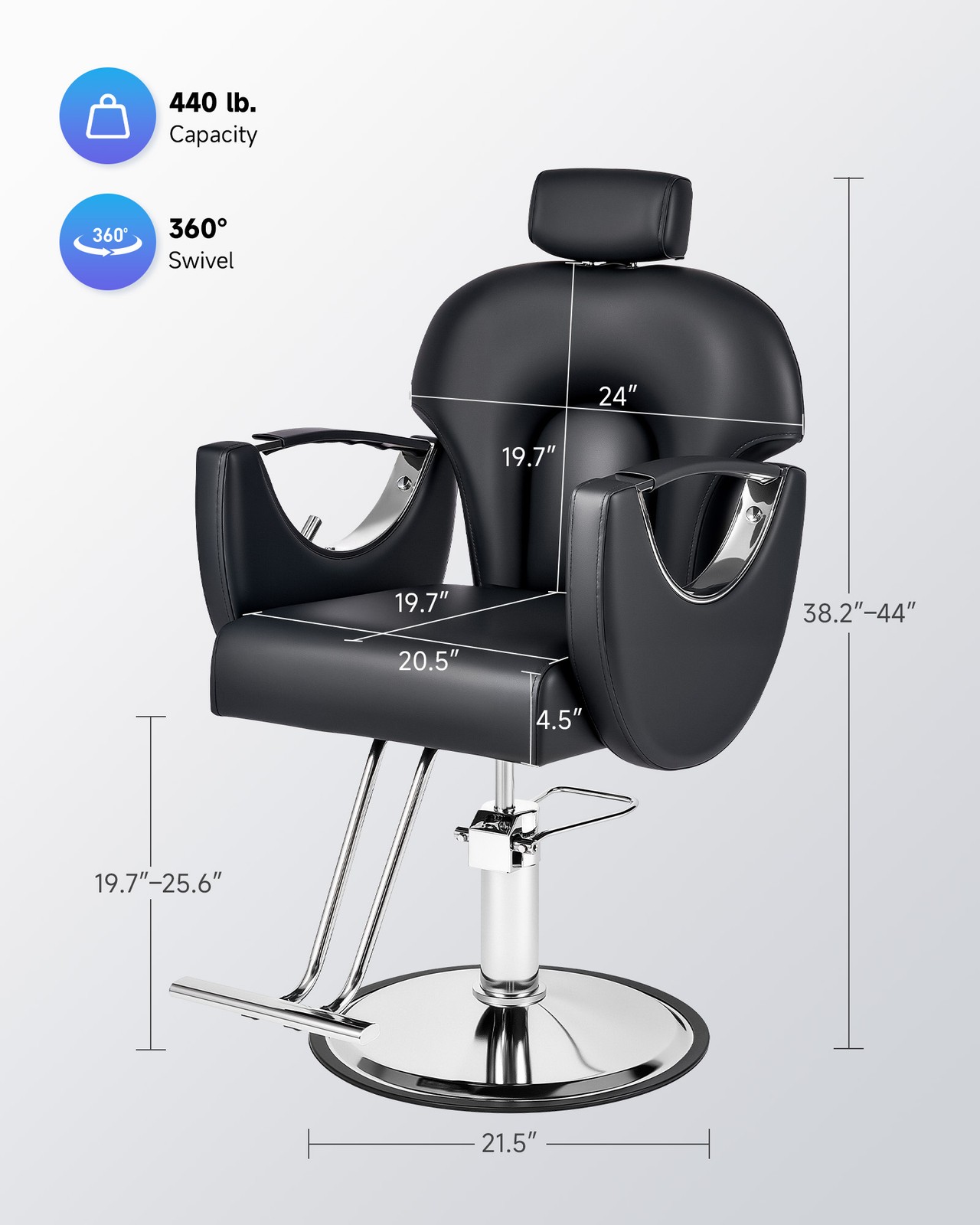 360° Styling All Purpose Hydraulic Black Reclining Barber Chair Salon Beauty Spa