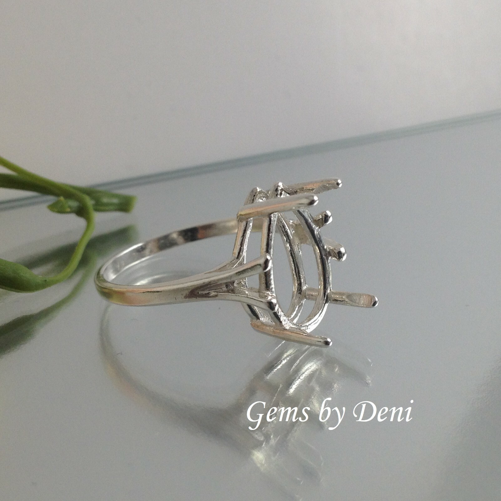 (7x5-20x15mm) Pear Wire Mount Sterling Silver Pre-Notched Ring Setting Size 5-9