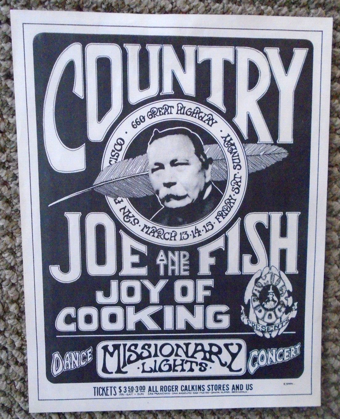 ORIGINAL CONCERT HANDBILL-COUNTRY JOE & THE FISH-FAMILY DOG-THE BEACH-MARCH 1970