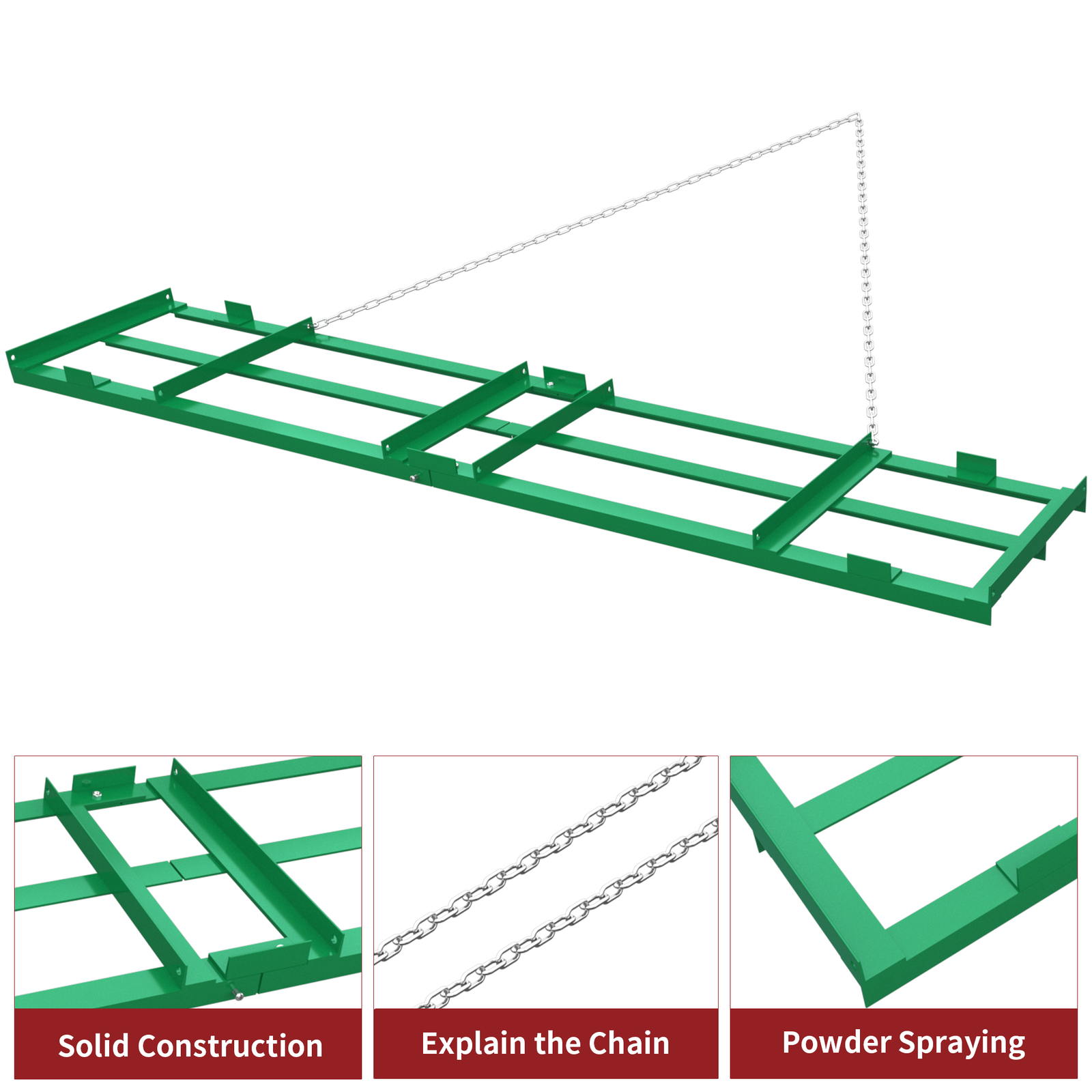 8 Ft Drag Harrow Grader Yard Lawn Leveling Tool for ATV/UTV Tractor W/Chain