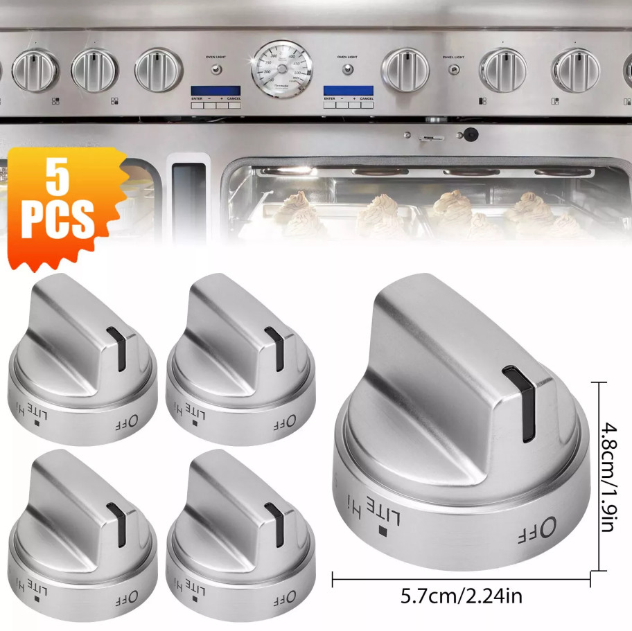 5 Pack Stainless Steel Look Control Knob Kits For GE Gas Range Stove WB03X24818