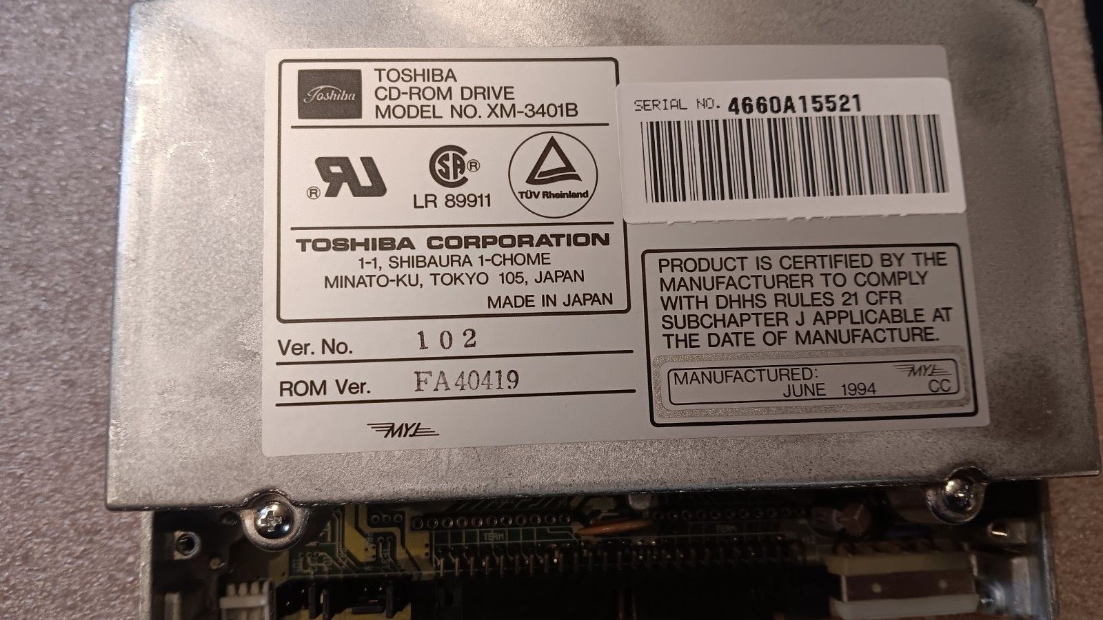 DEC/TOSHIBA XM-3501B CD-ROM DRIVE 50-PIN SCSI RRD44-AA 590571-FO