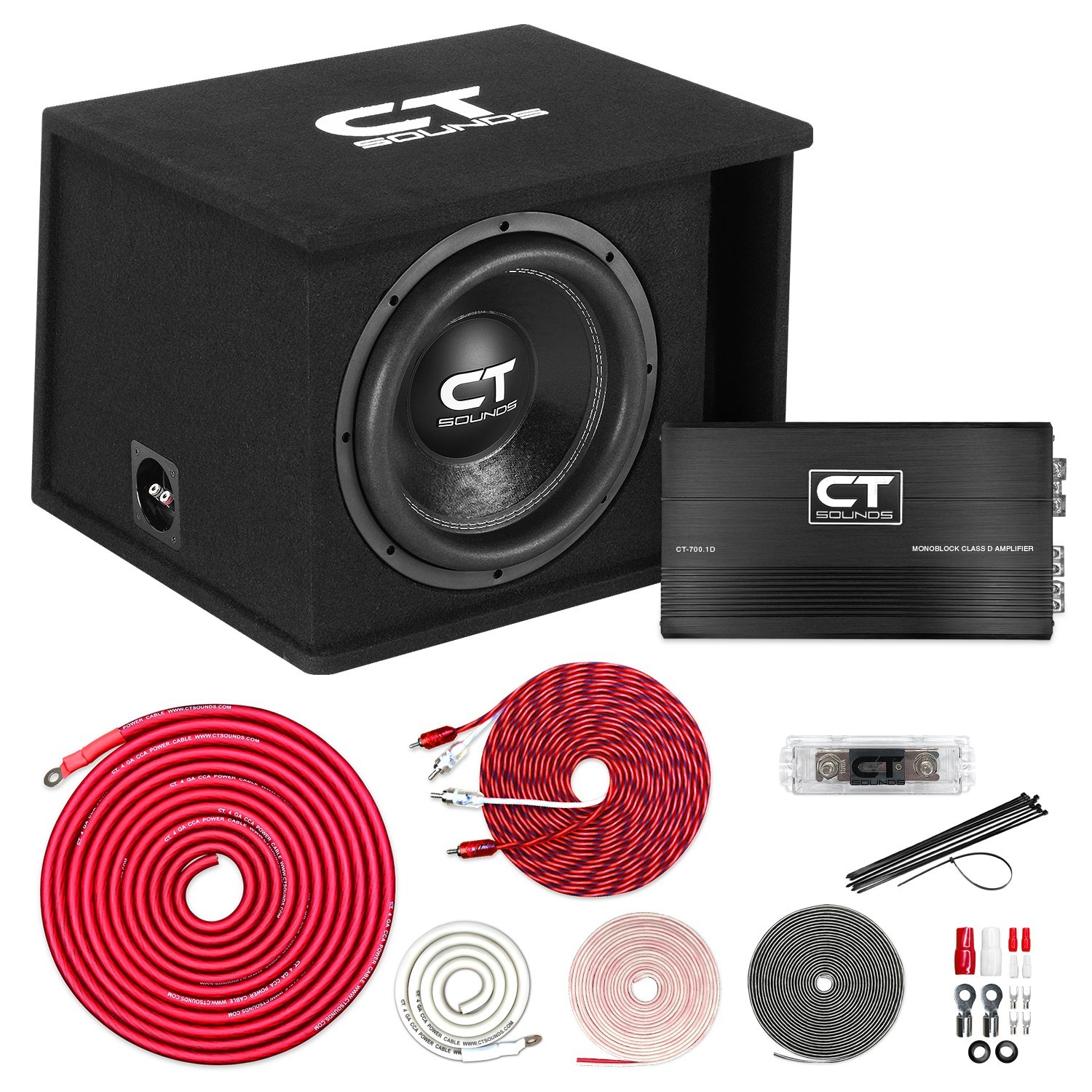 CT Sounds Single 12” 1300W Complete Bass Package with Loaded Sub Box and Amp