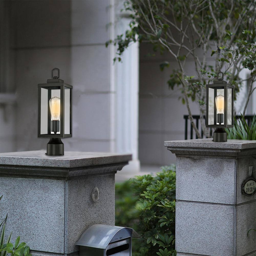 16.6in.2 Lights Black Outdoor Weather Resistant Post Light (2-Pack)