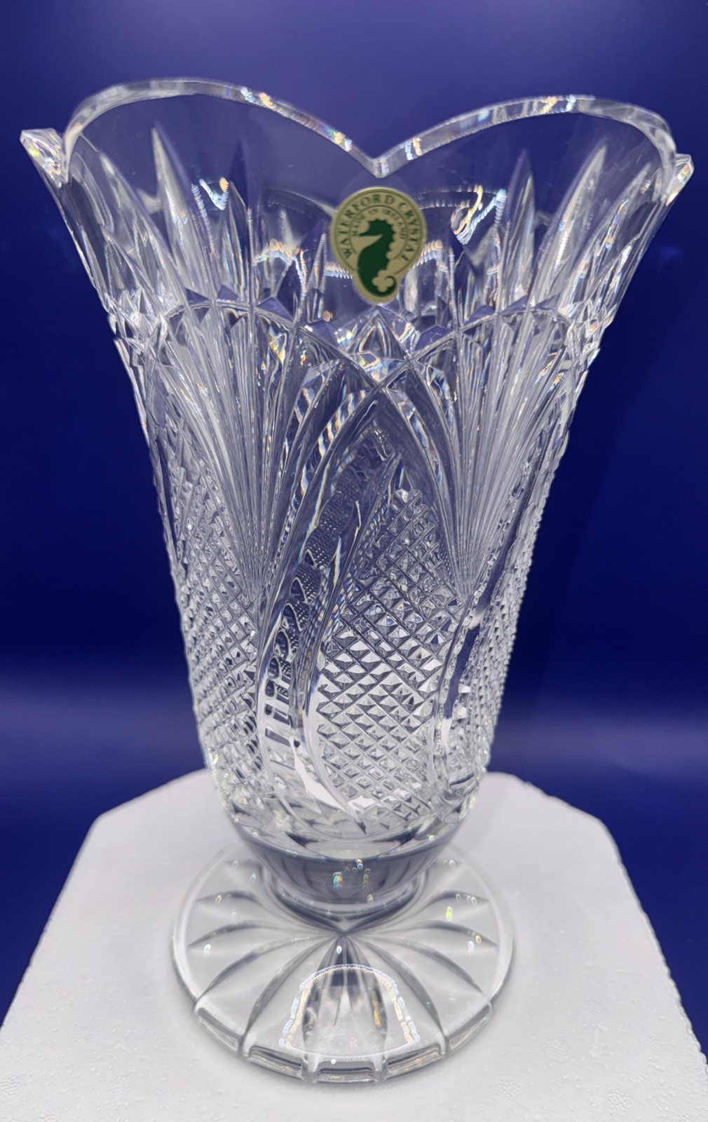 Waterford Crystal 10” Footed Vase Seahorse