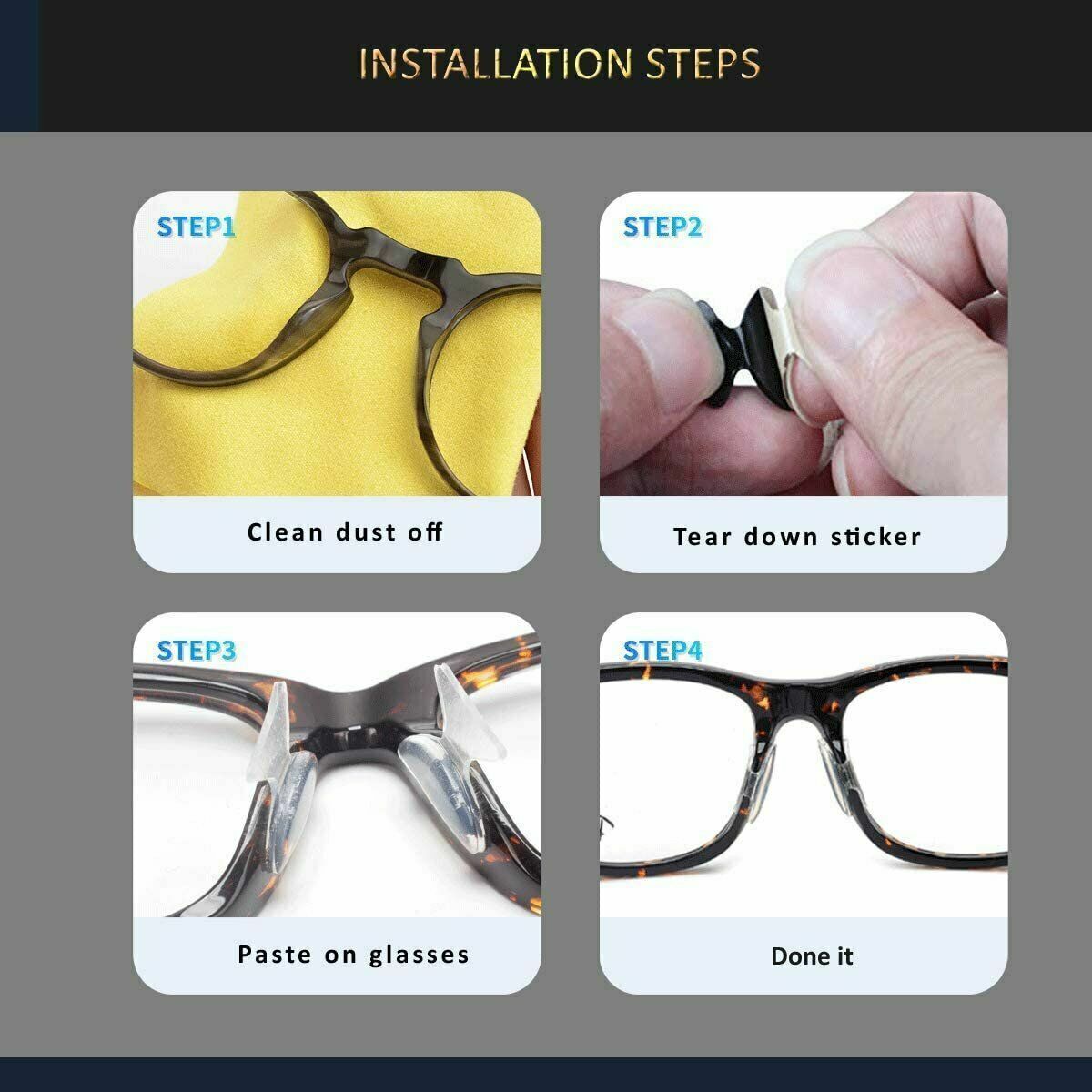 8 Pairs Anti-slip silicone Stick On Nose Pads For Eyeglasses Sunglasses Glasses