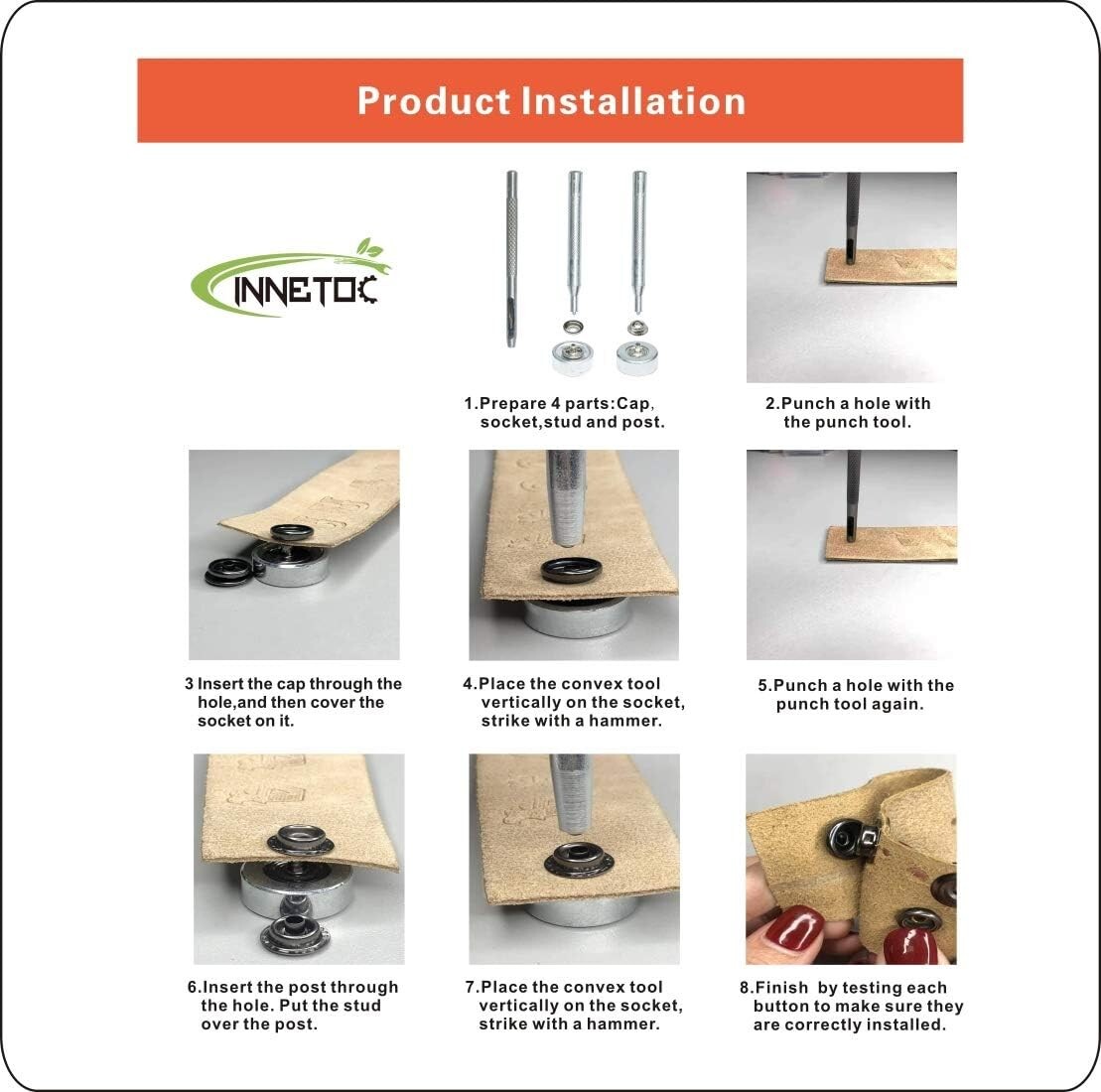 70 Sets 15mm 5/8 Heavy Duty Snap Fasteners Kit Metal Snaps for Leather Craft