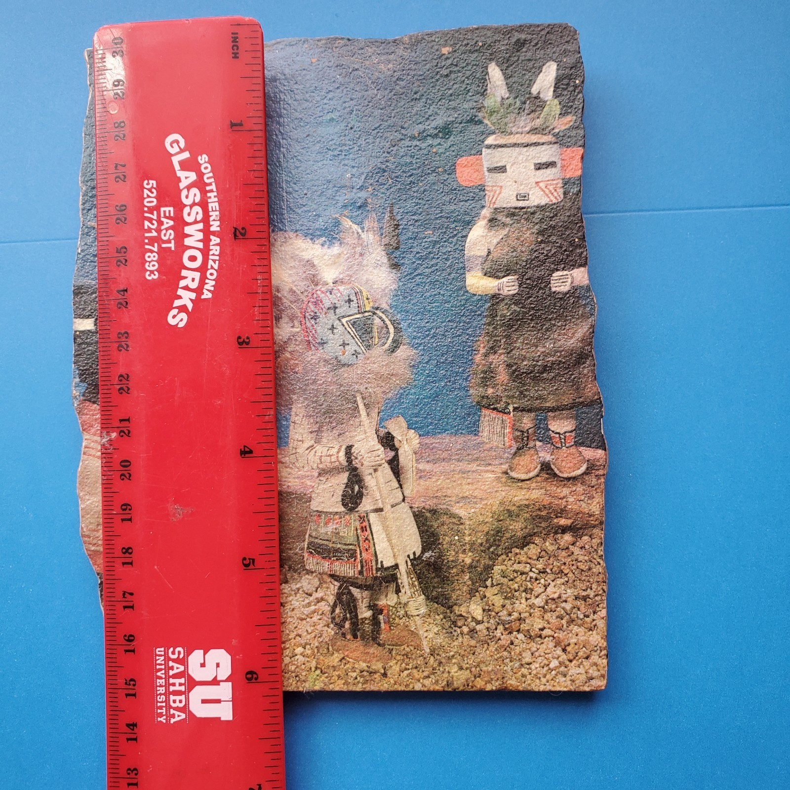 Kachinas Hand Painted on Stone Wall Plaque Aha Ahola Ahol Mana Hopi Mythology