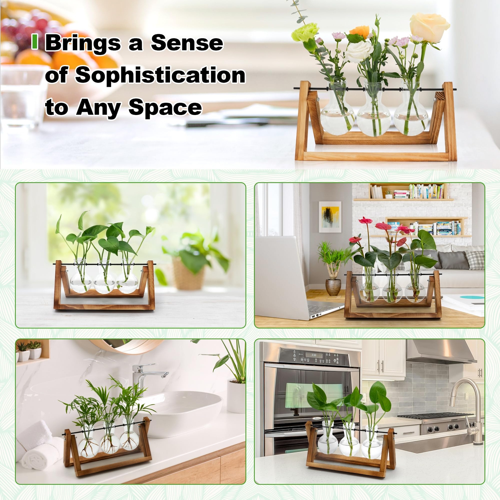 Plant Propagation Station with Wooden Stand for Home Office Decorations 3 Bulb