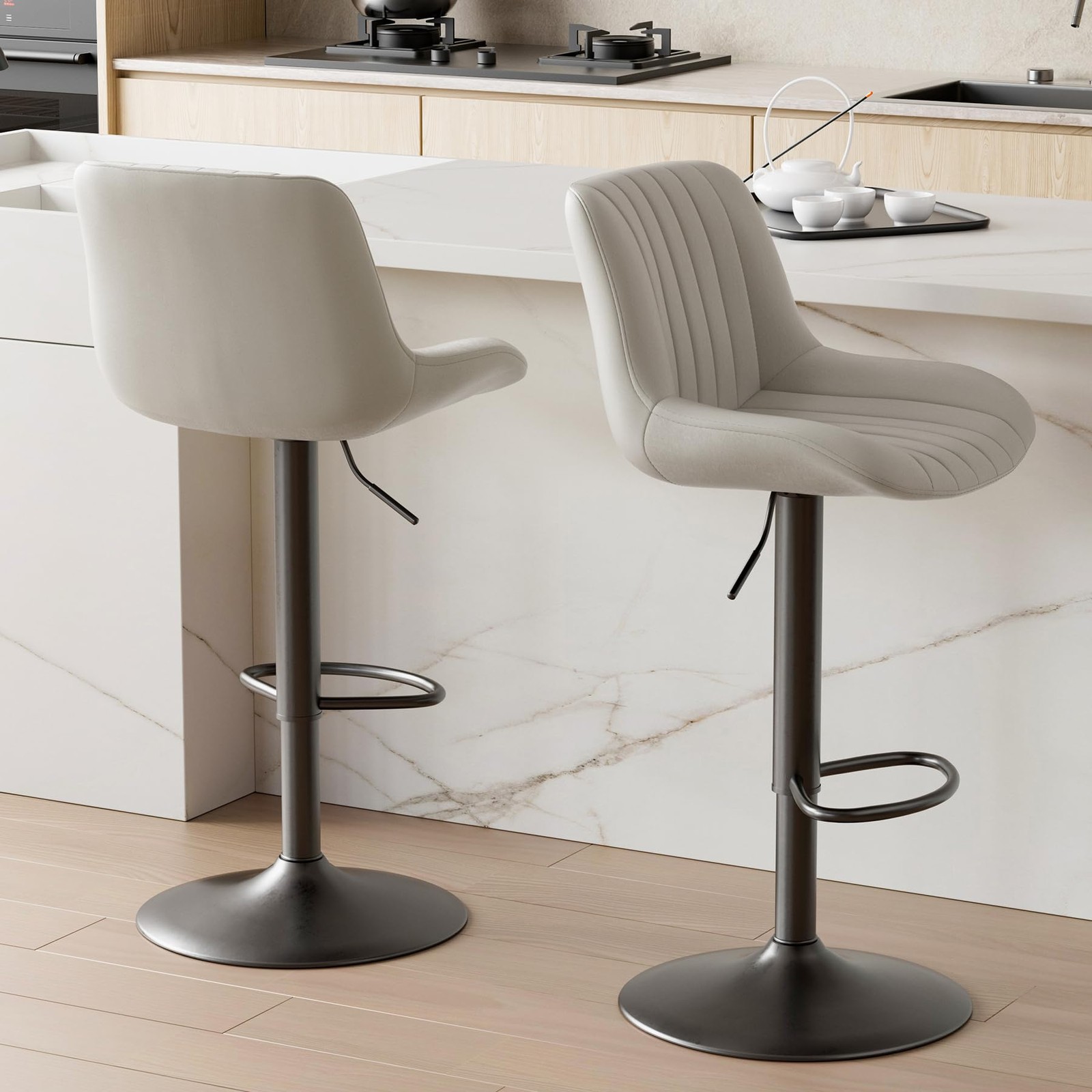 Bar Stools Set of 2 Adjustable Swivel with Backs Counter Height Light Gray