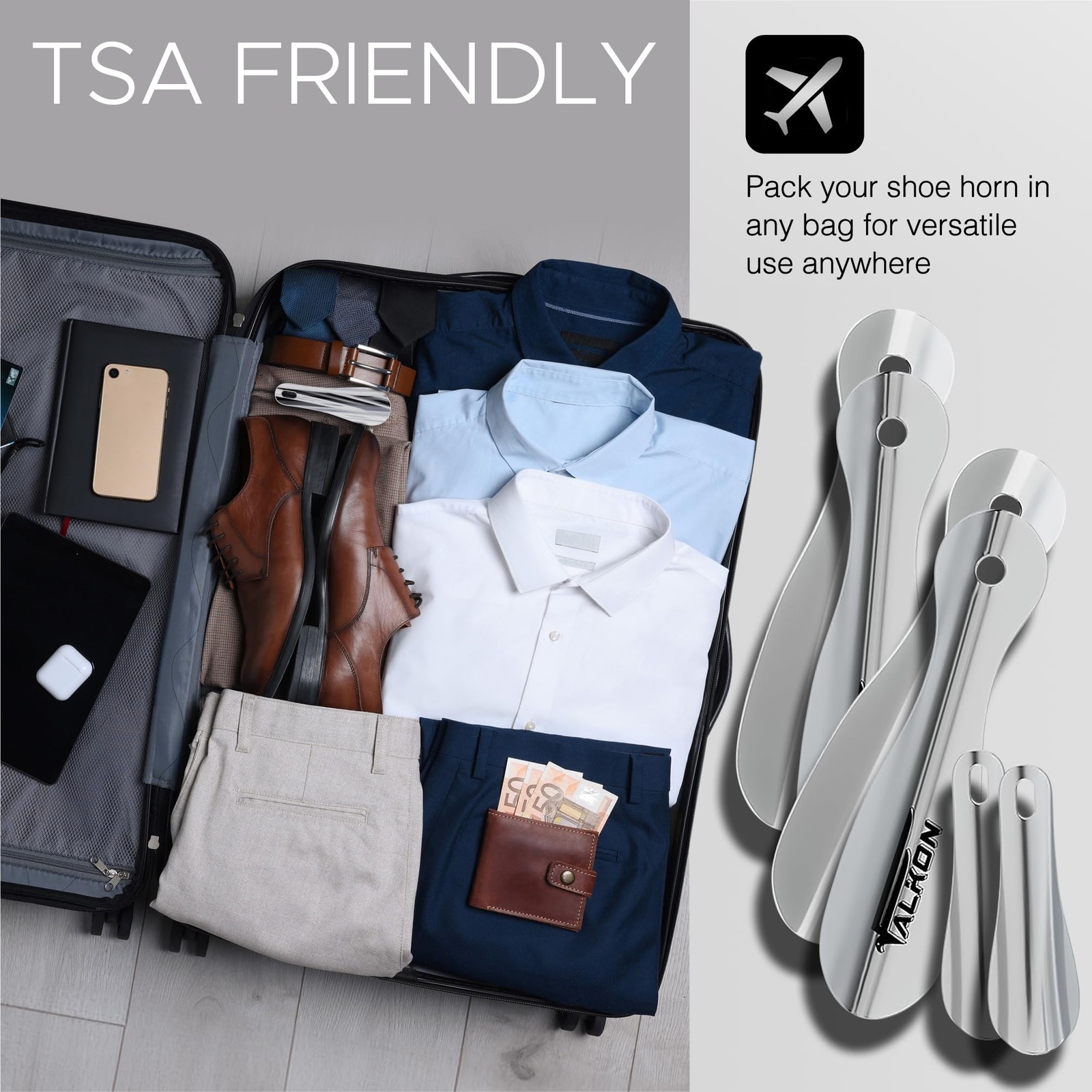 FALKON Set of 6 Metal 7.5” Shoe Horns – for 7.5" and 4", Silver