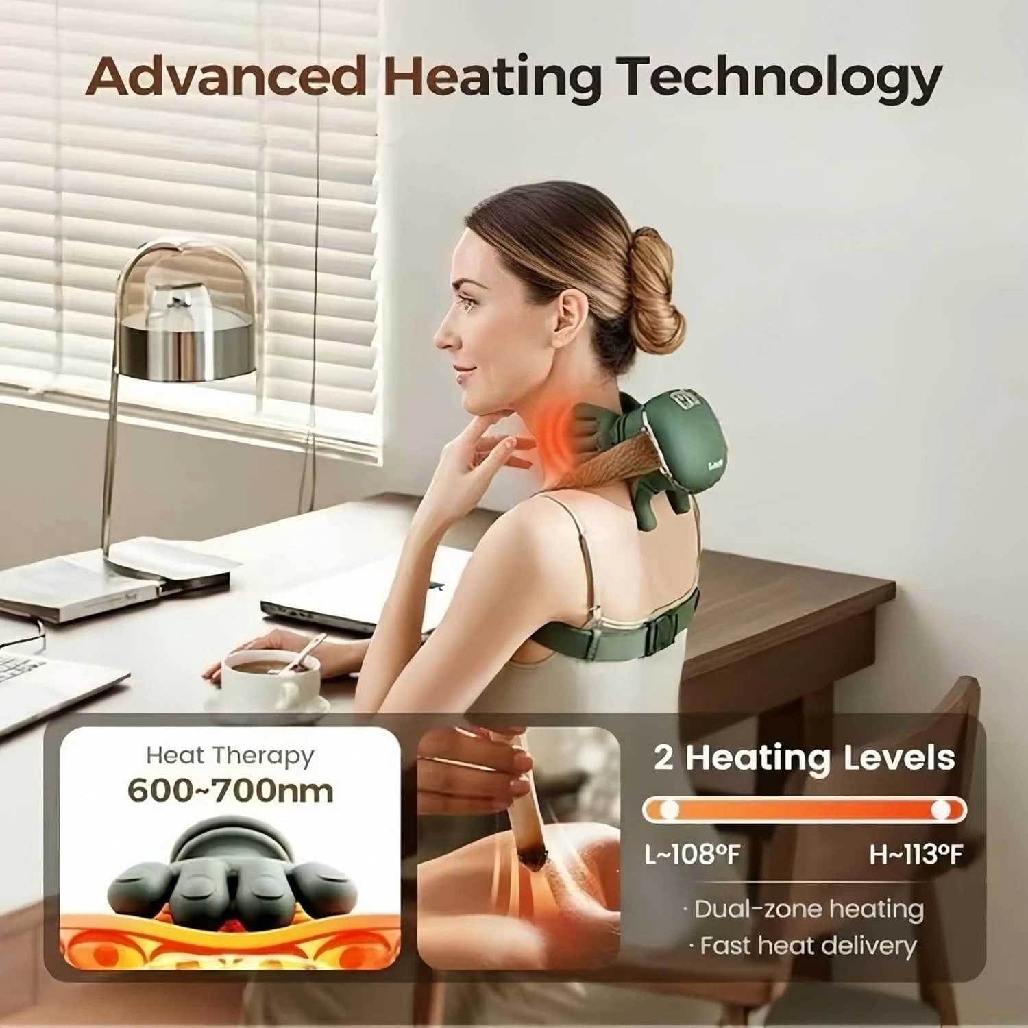 Bionic Heated Massager, Portable Shiatsu Neck and Back Massager, for Pain Relief