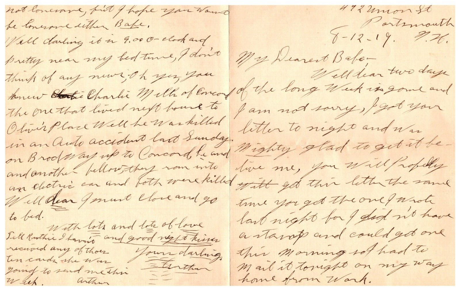 1919 Handwritten letter Flora H Sullivan Portsmouth Maine ME Stamped Envelope