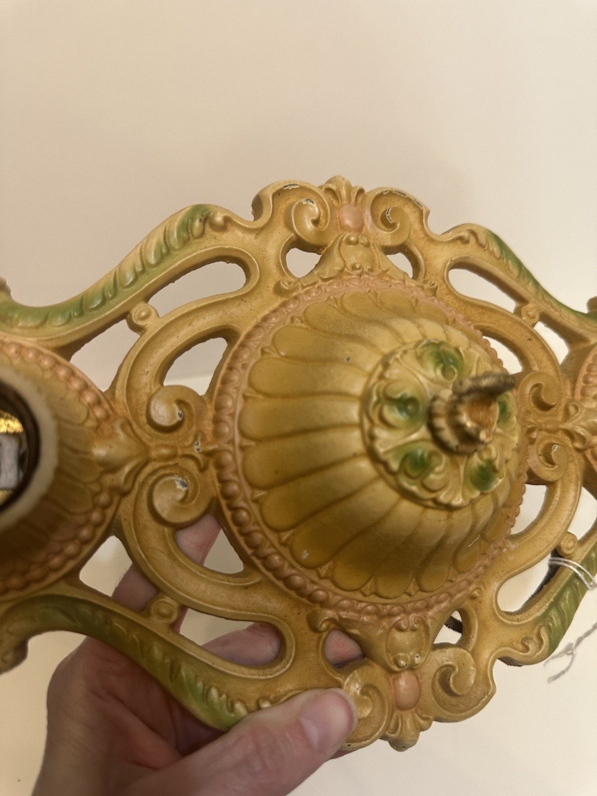 Antique art deco flat mount ceiling 2 light fixture with double light Late 1800s