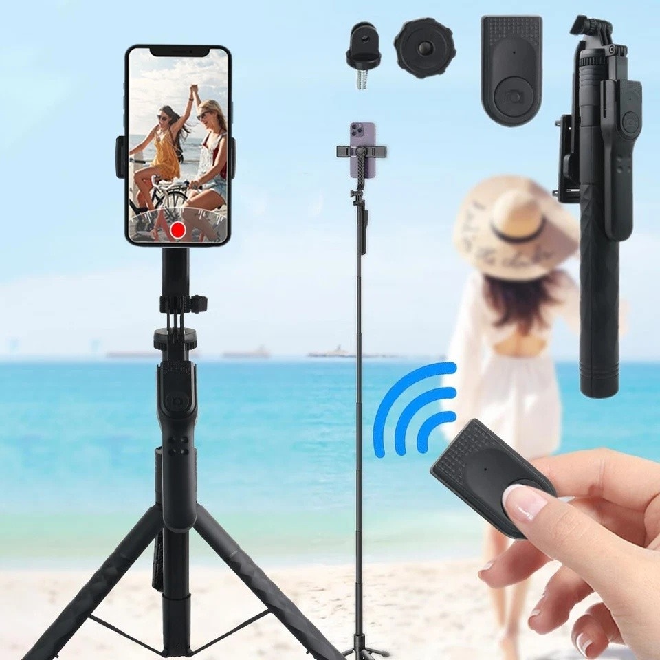 68" Professional Remote Selfie Stick With Cell Phone Holder Camera Tripod Stand