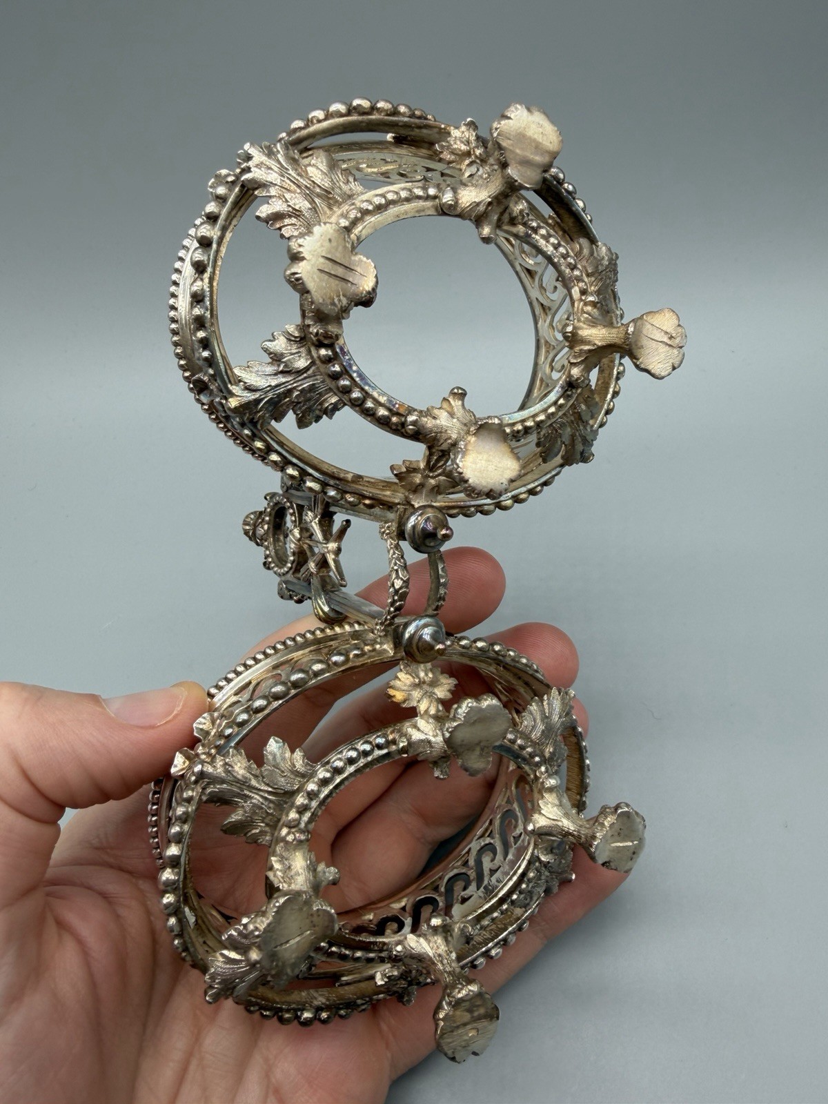 Belgian .900 Silver Double Salt Cellar with Cobalt Glass Liners, 334 grams