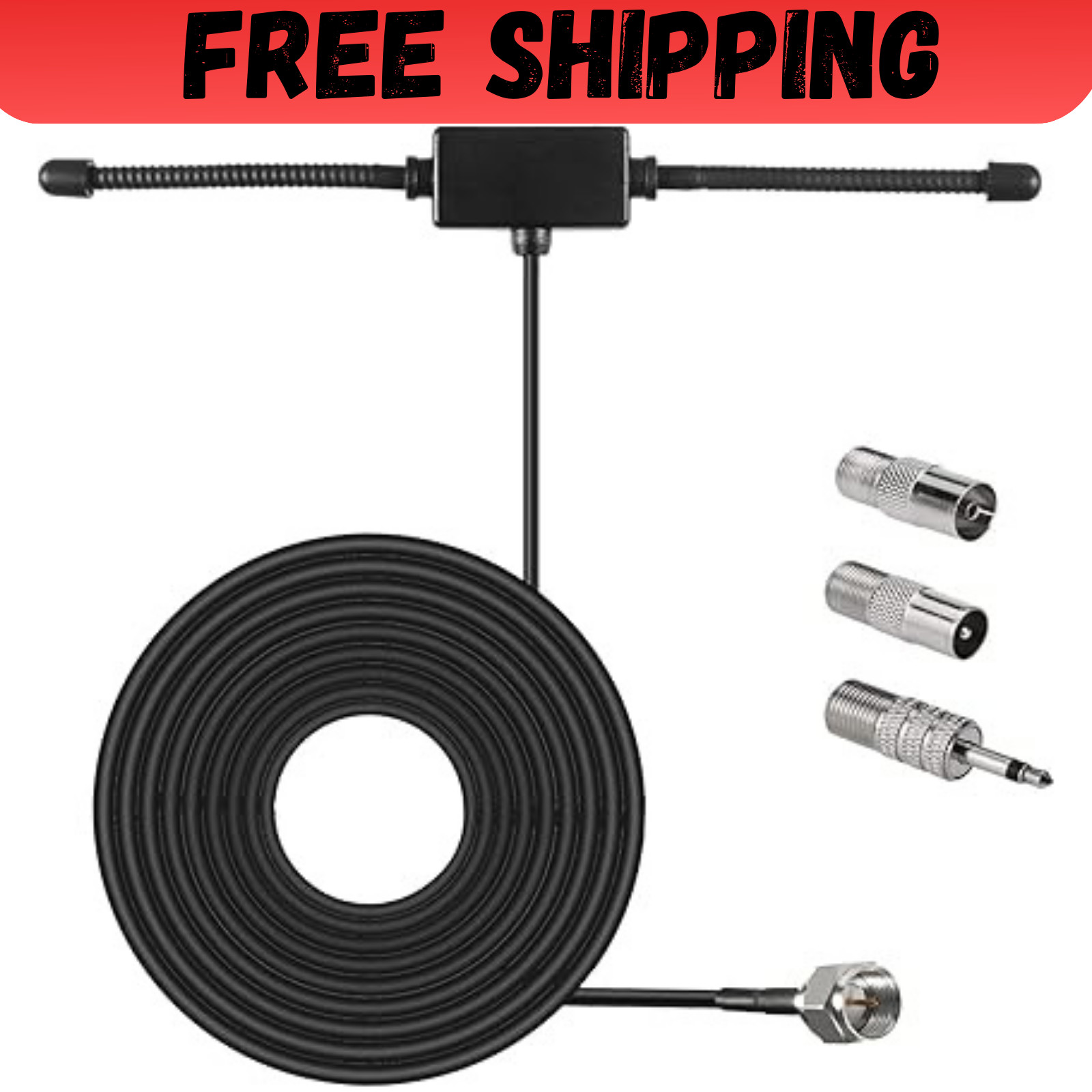 Indoor FM Radio Antenna With 4 Adapters 75 Ohm for Home Stereo Receivers