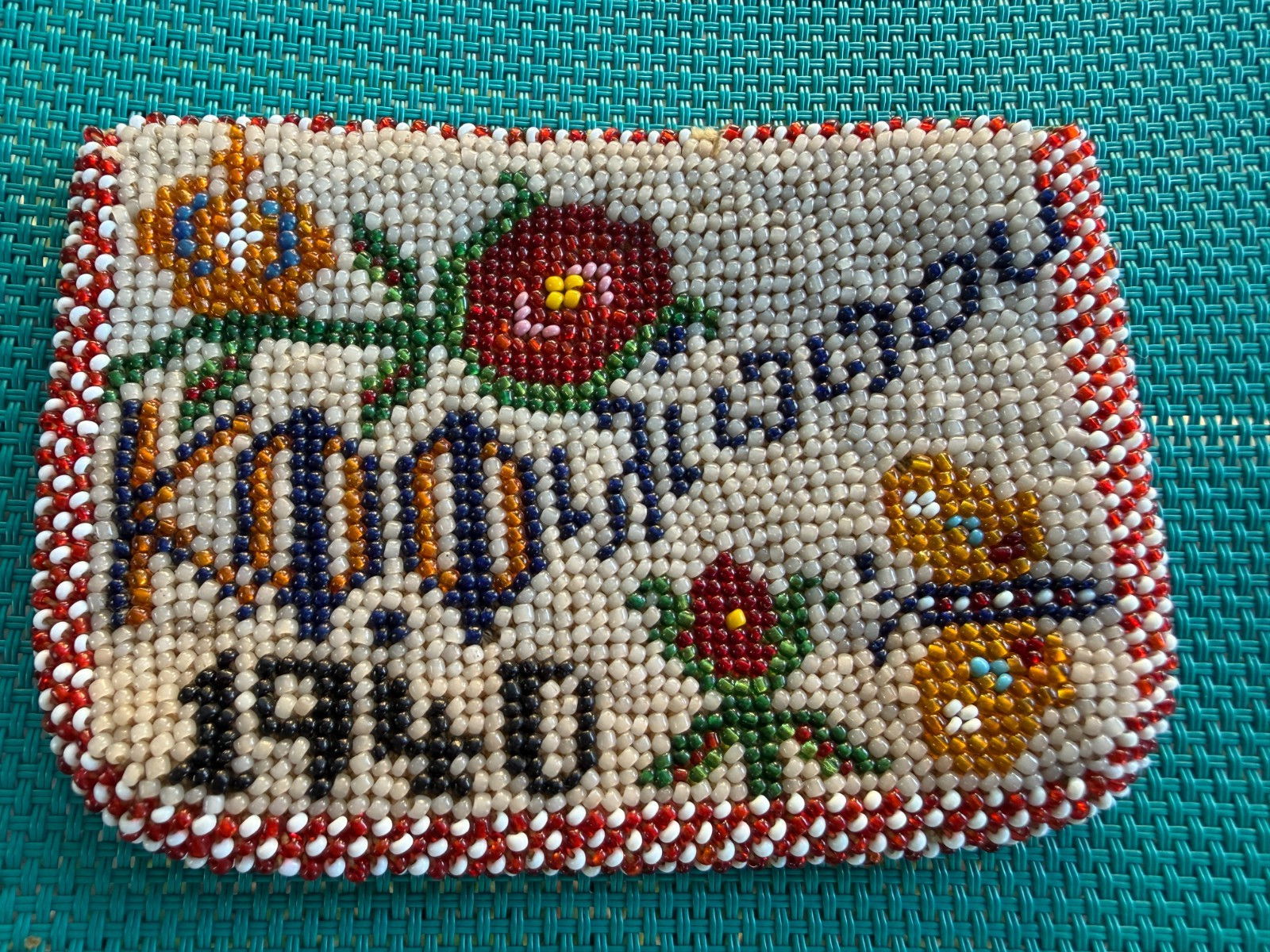 Antique Native American Beaded Glass Coin Purse 1940 RARE Butterfly Flowers!